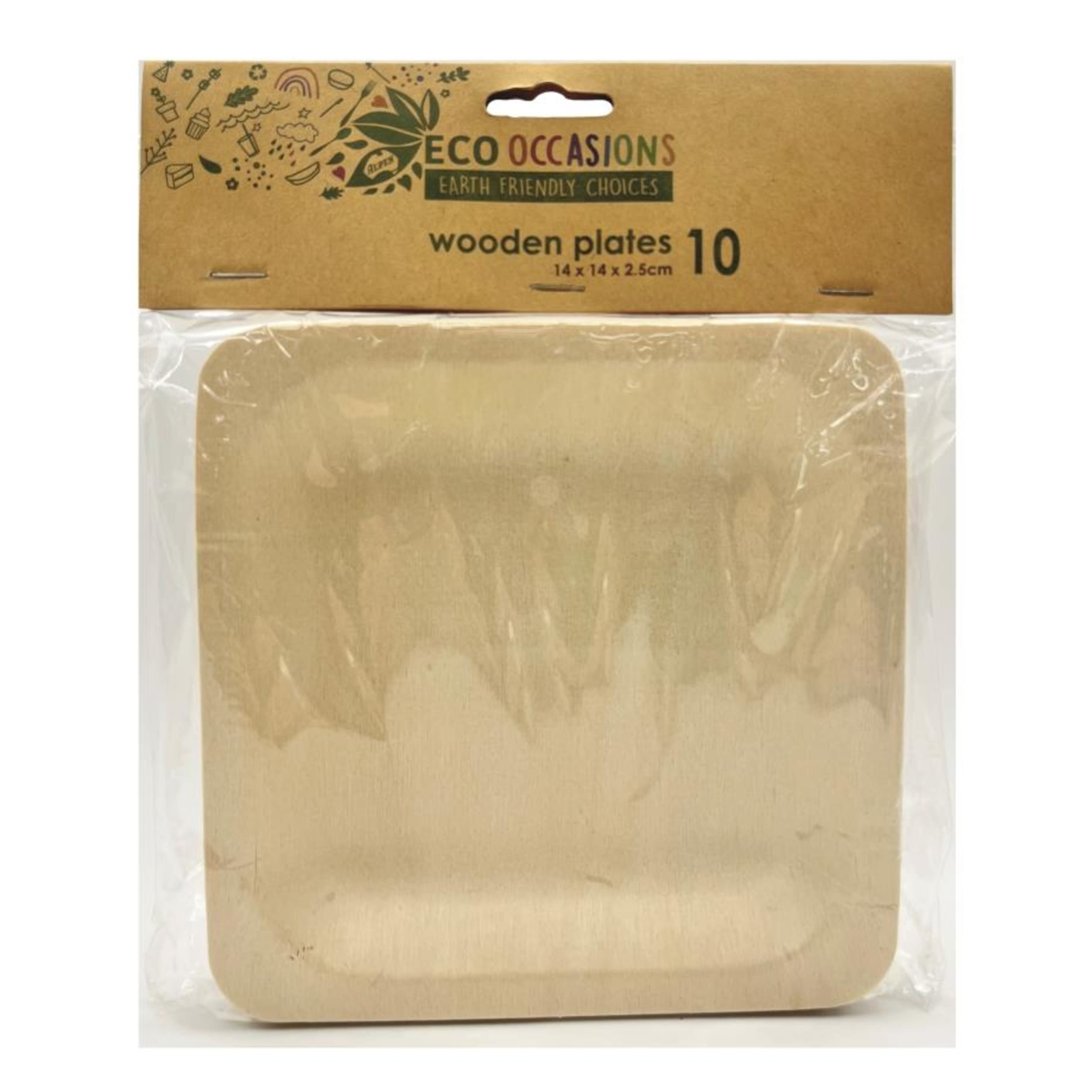 Eco Collection Wooden Plates 14 x 14 x 2.5cm (10 Pack)