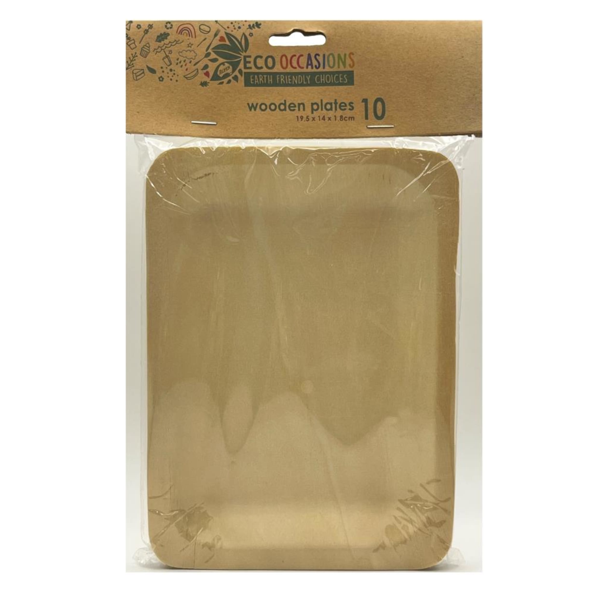 Eco Collection Wooden Plates 19.5 x 14 x 1.8cm (10 Pack)