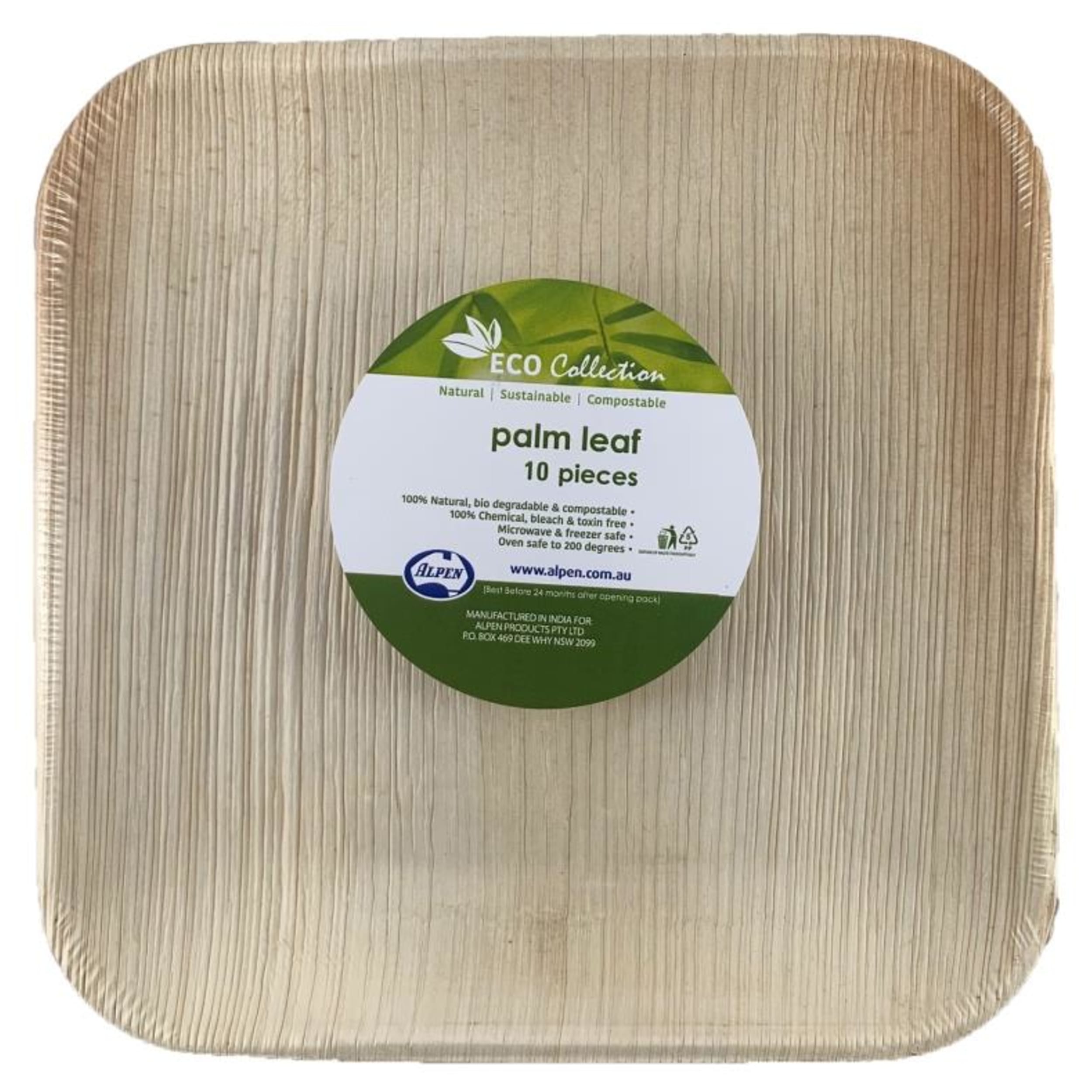 Eco Collection Palm Leaf Square Plate 8inch 200x10mm deep (10 Pack)