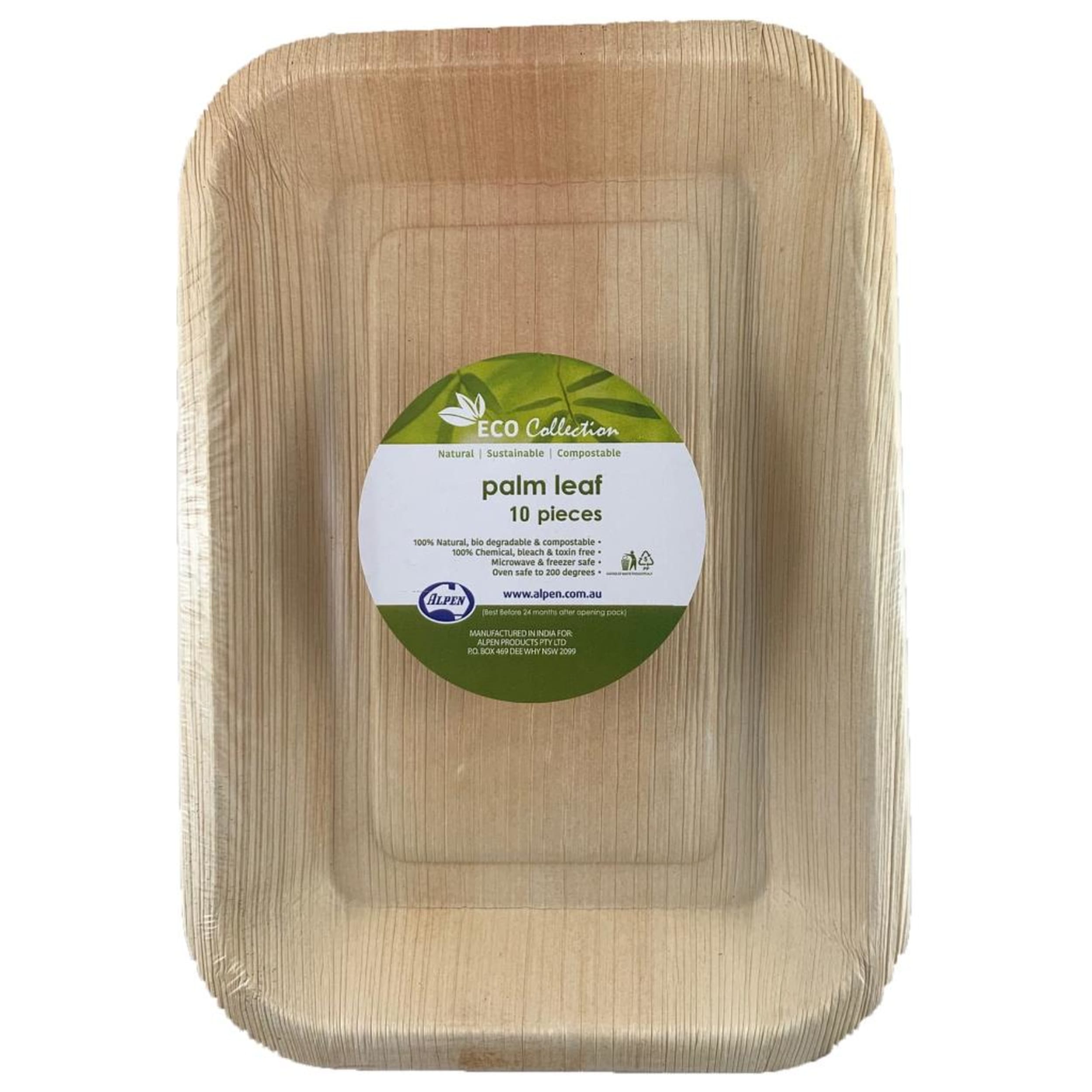 Eco Collection Palm Leaf Rectangle Plate 9x6.5inch 230x155x35mm (10 Pack)