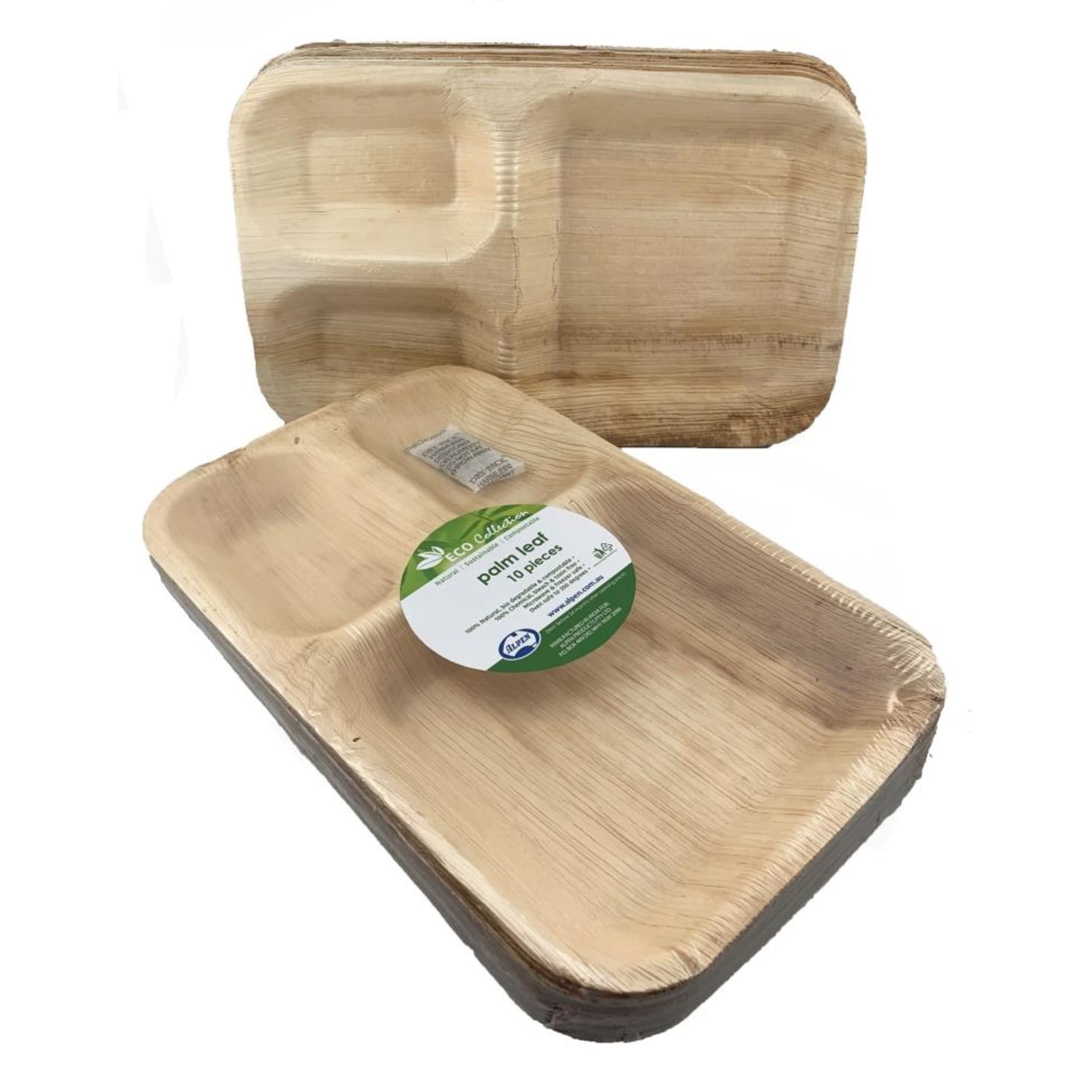 Eco Collection Palm Leaf 3 Sect Rectangle Plate 11x7inch 280x180 (10 Pack)