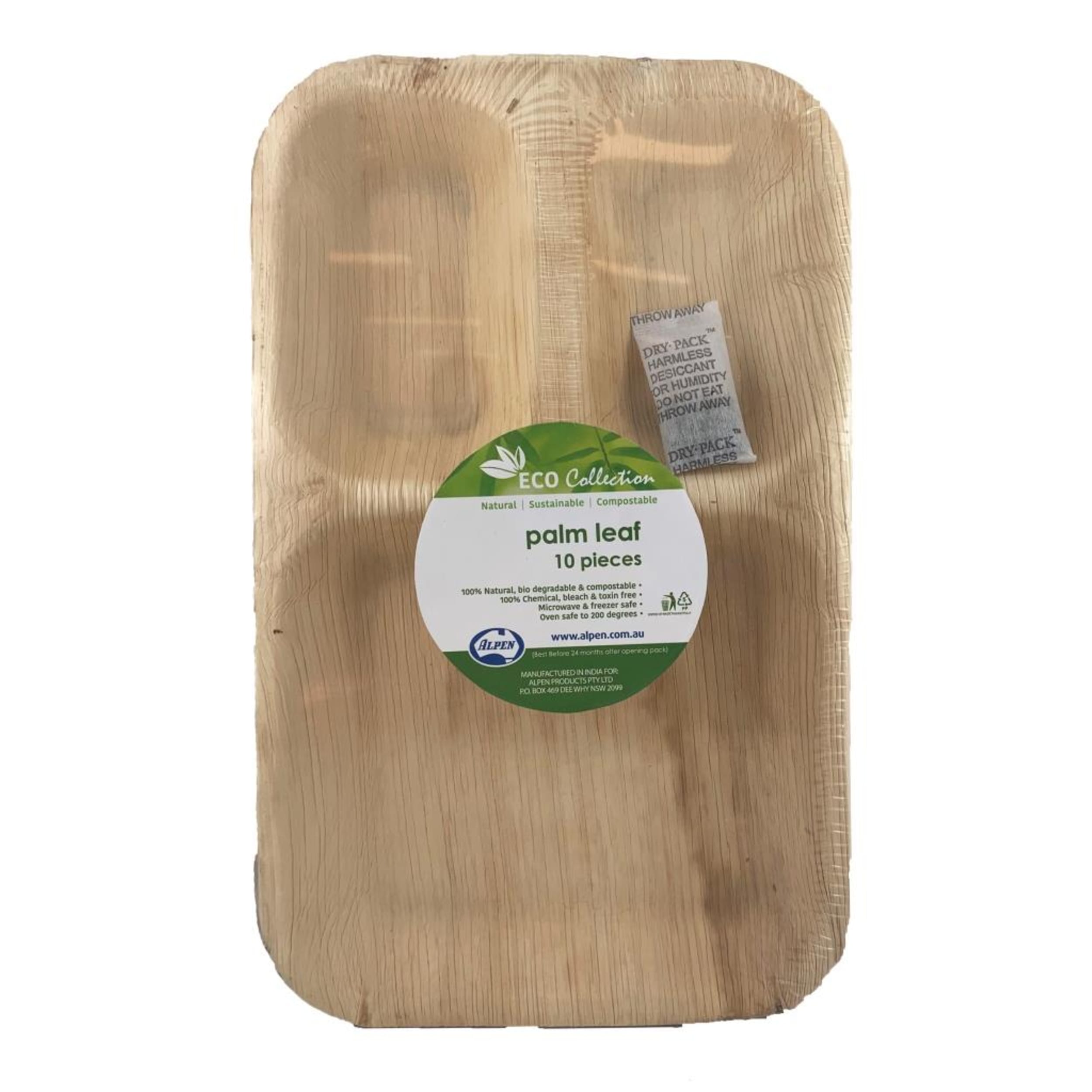Eco Collection Palm Leaf 3 Sect Rectangle Plate 11x7inch 280x180 (10 Pack)