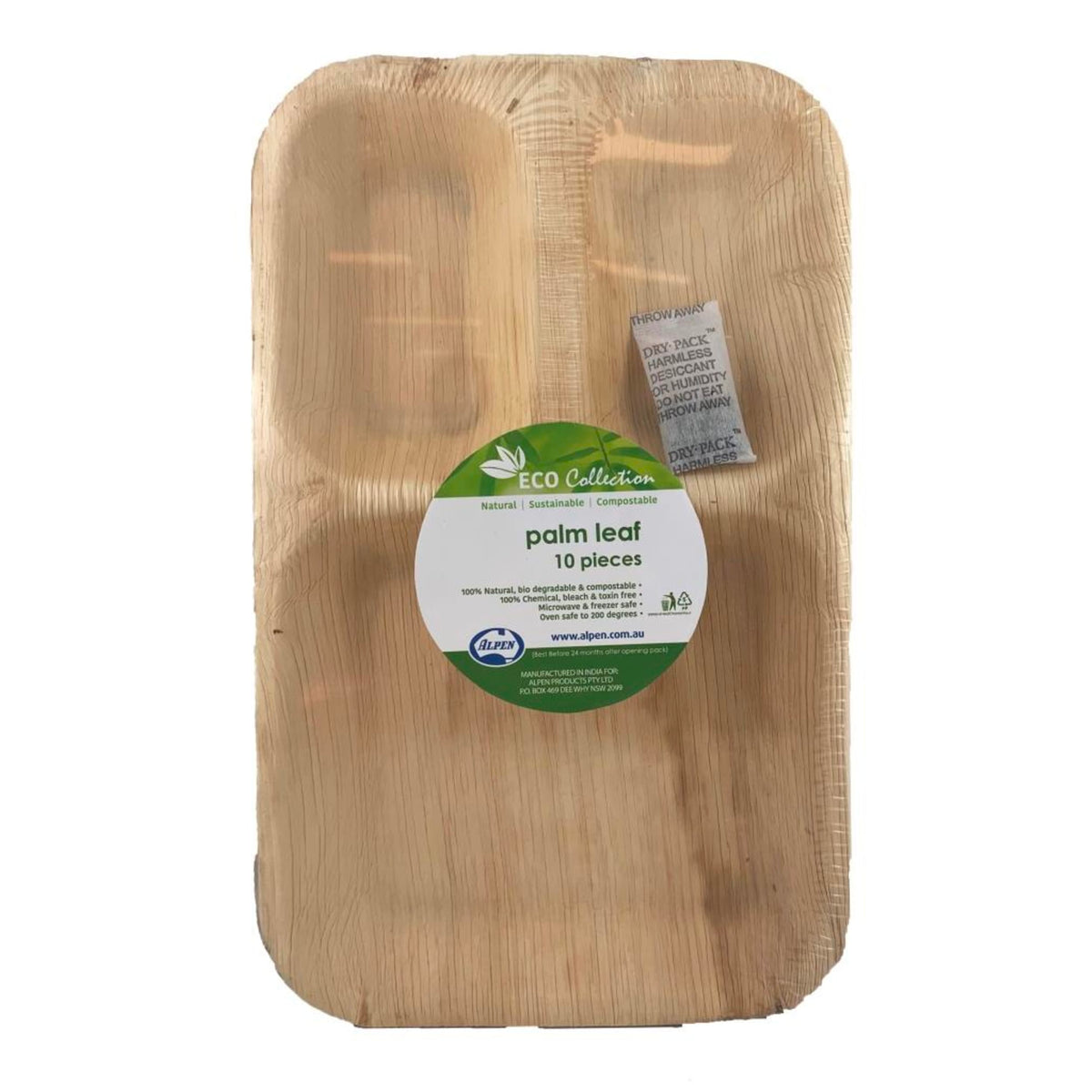 Eco Collection Palm Leaf 3 Sect Rectangle Plate 11x7inch 280x180 (10 Pack)