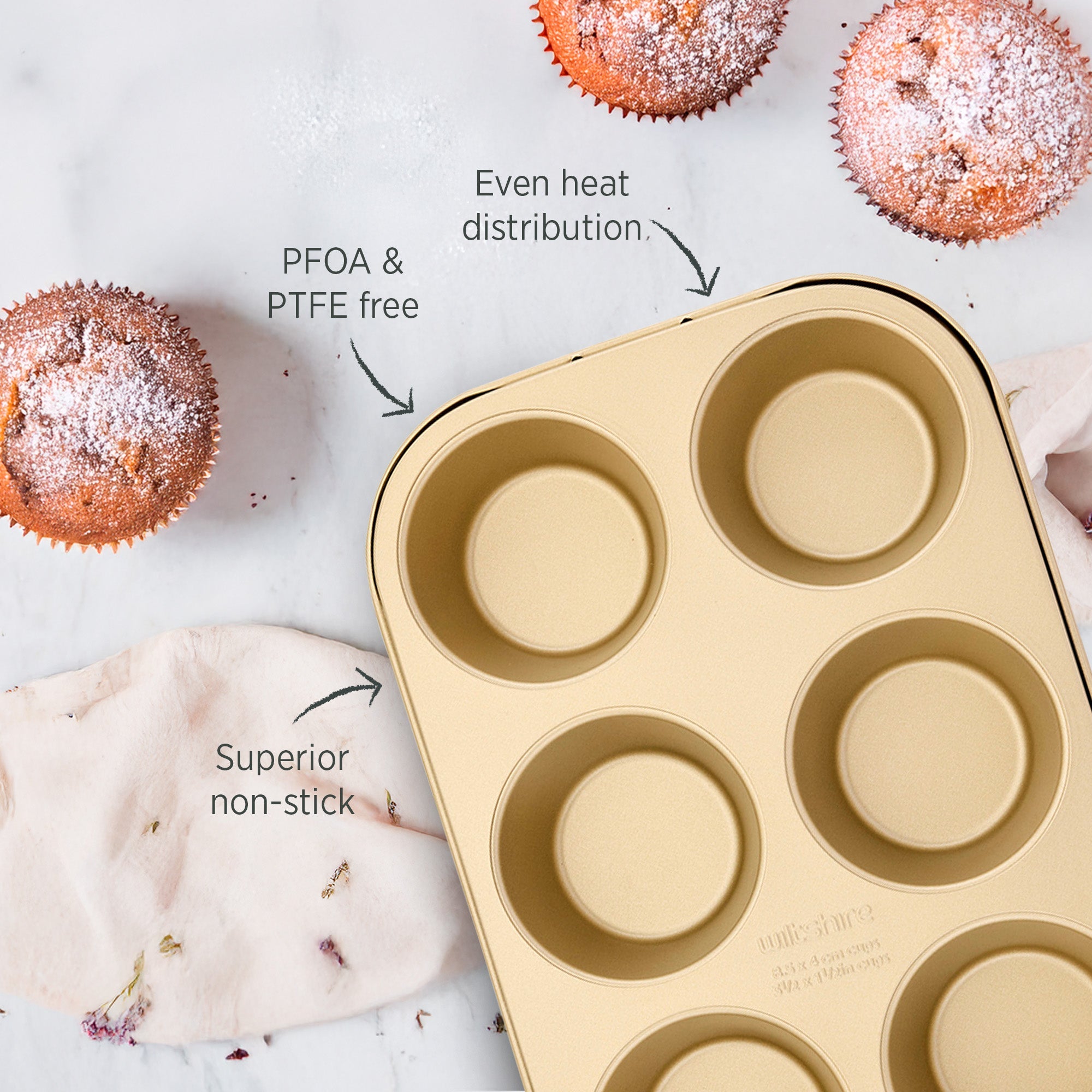 Wiltshire Champagne Gold Texas Muffin Pan 6 Cup