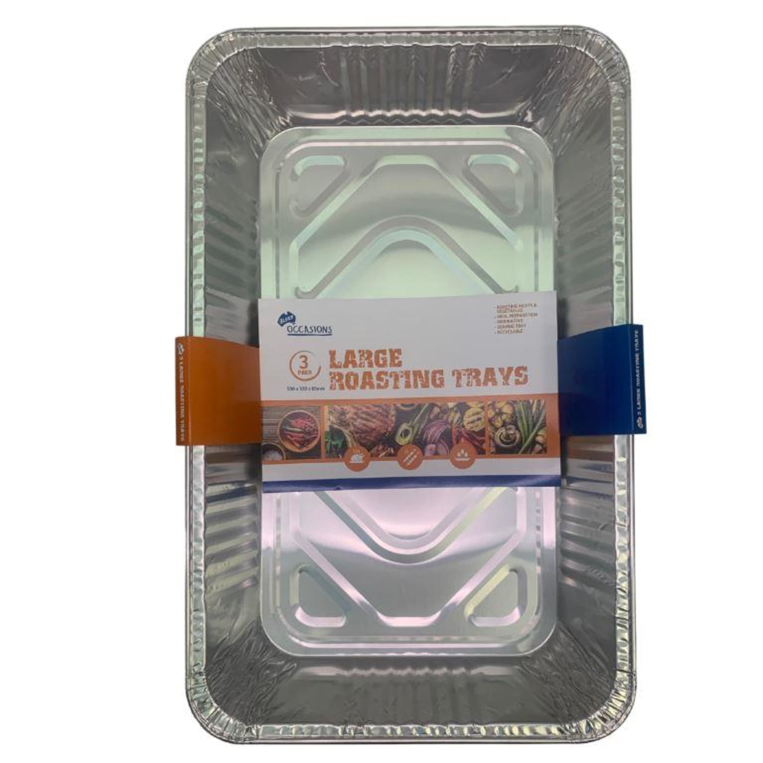 Catering Collection Large Rectangle Foil Roasting Tray 530x320x85mm (3 Pack)