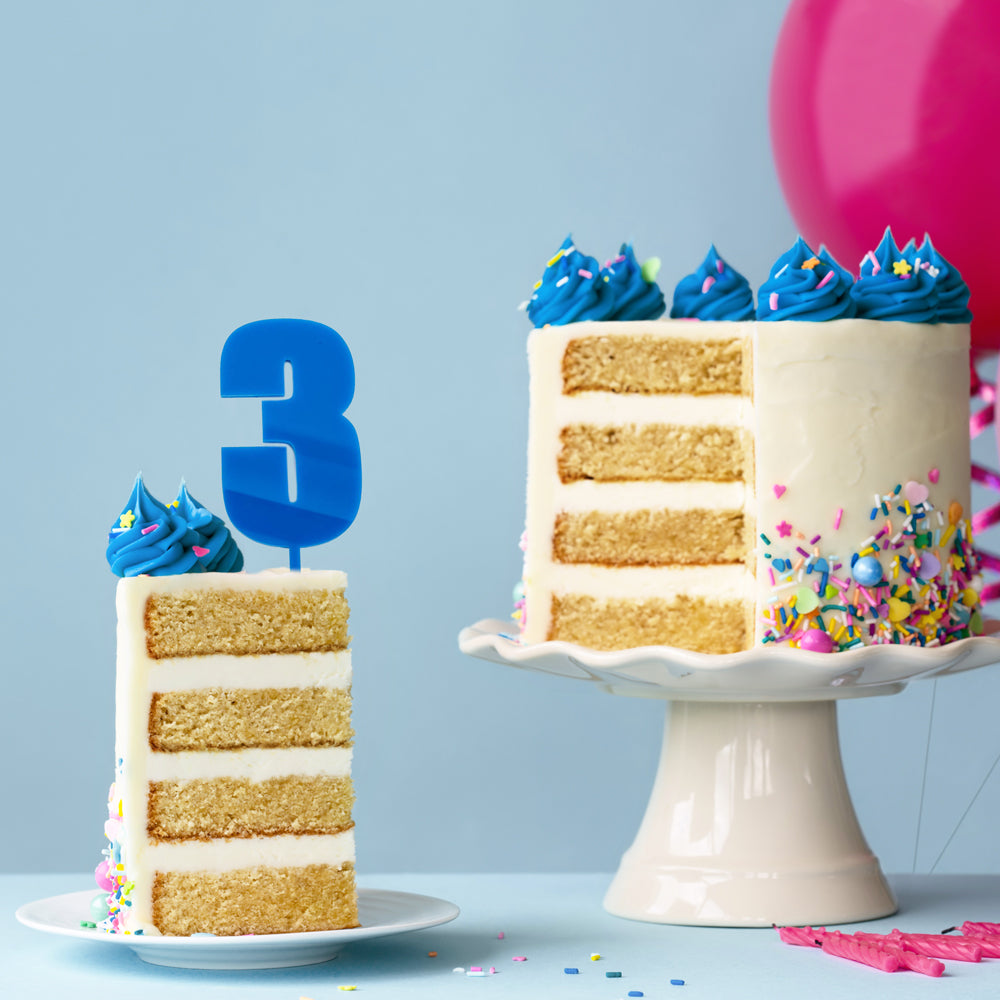 Cake & Candle Mega Number 3 Cake Topper Blue