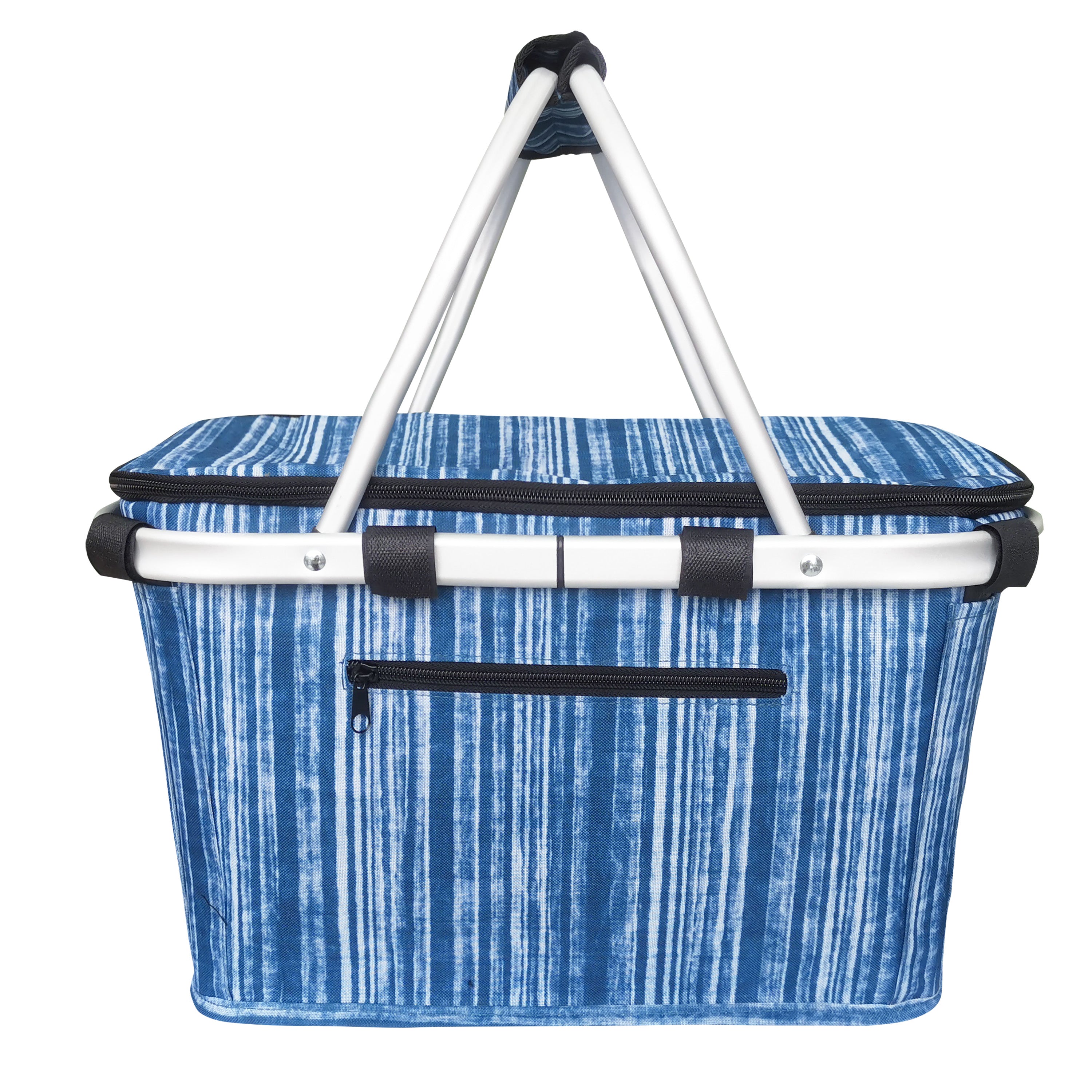 Sachi Insulated Carry Basket with Lid - Blue Stripes