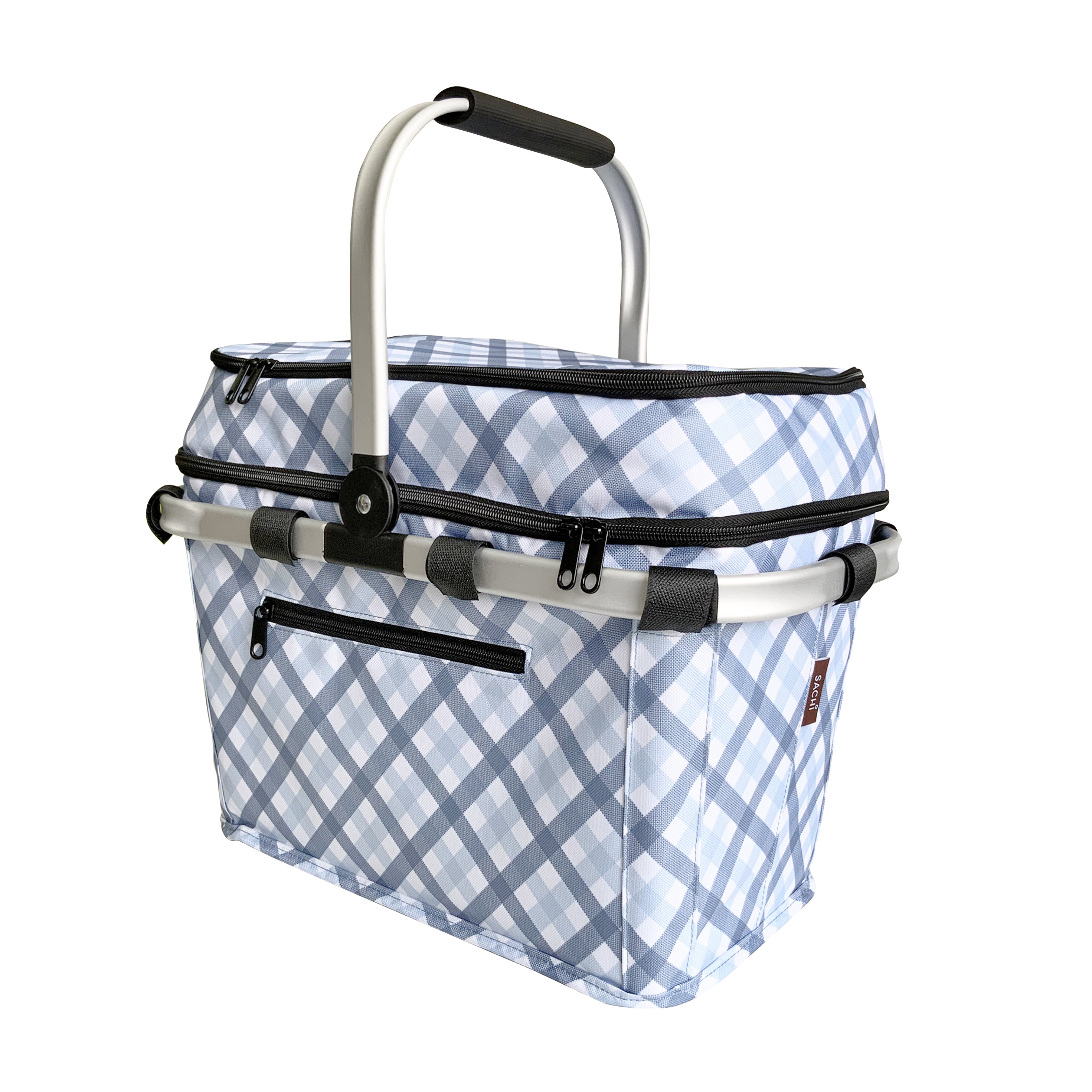 Sachi 4 Person Insulated Picnic Basket  - Gingham Blue/Grey