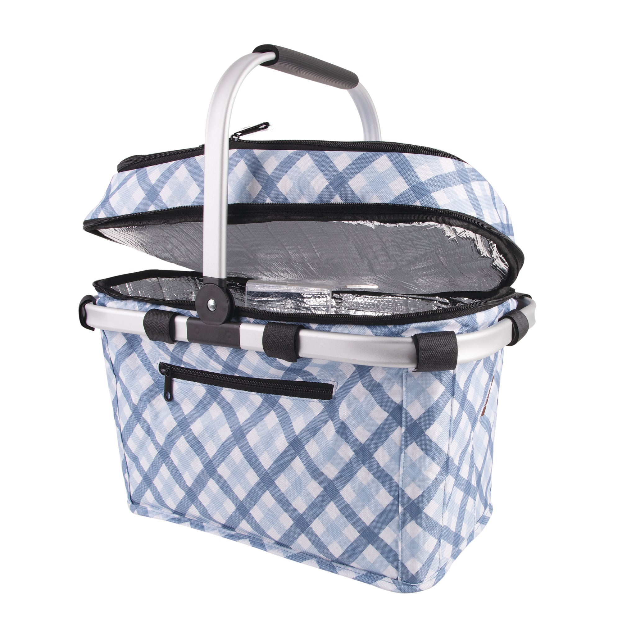 Sachi 4 Person Insulated Picnic Basket  - Gingham Blue/Grey