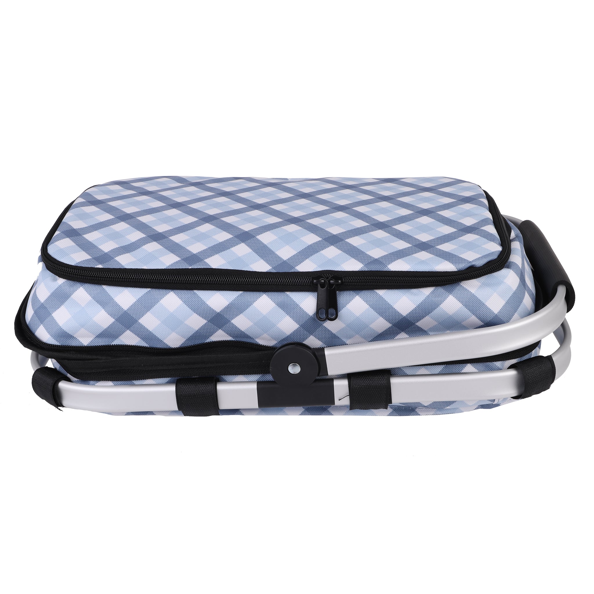 Sachi 4 Person Insulated Picnic Basket  - Gingham Blue/Grey