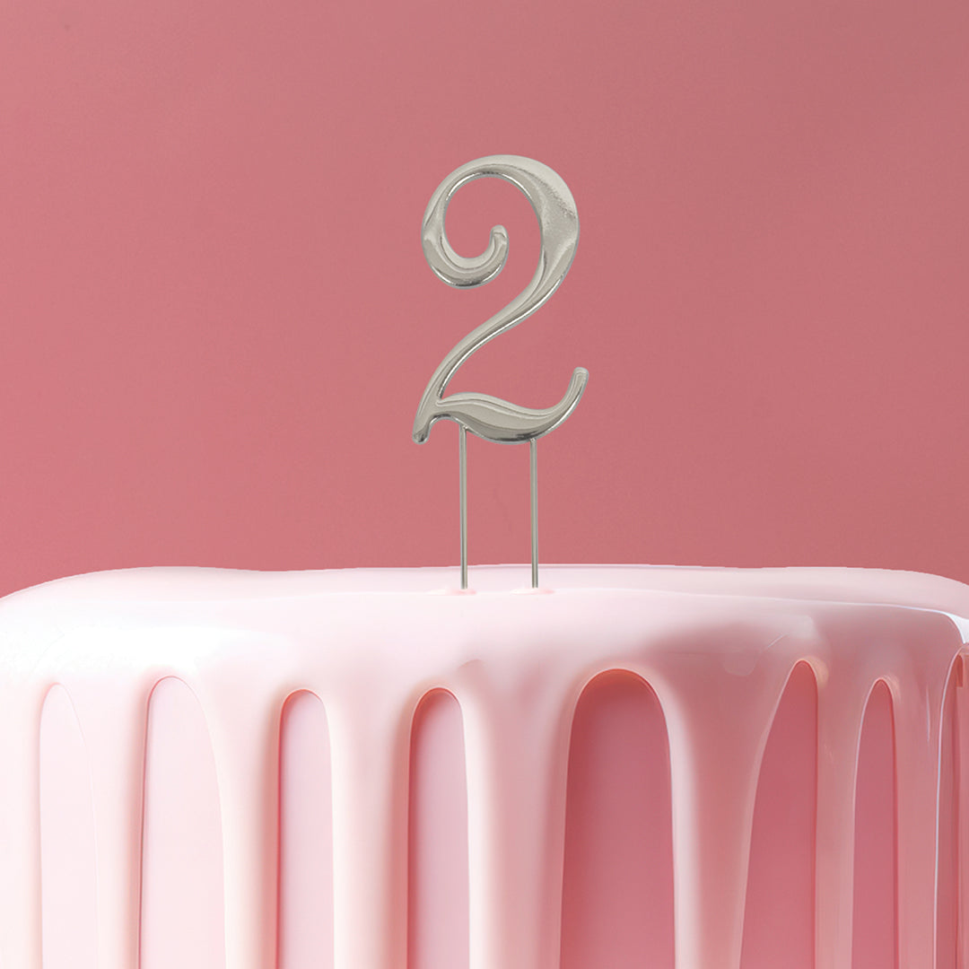 Cake & Candle Cake Topper Number 2 Silver 7cm