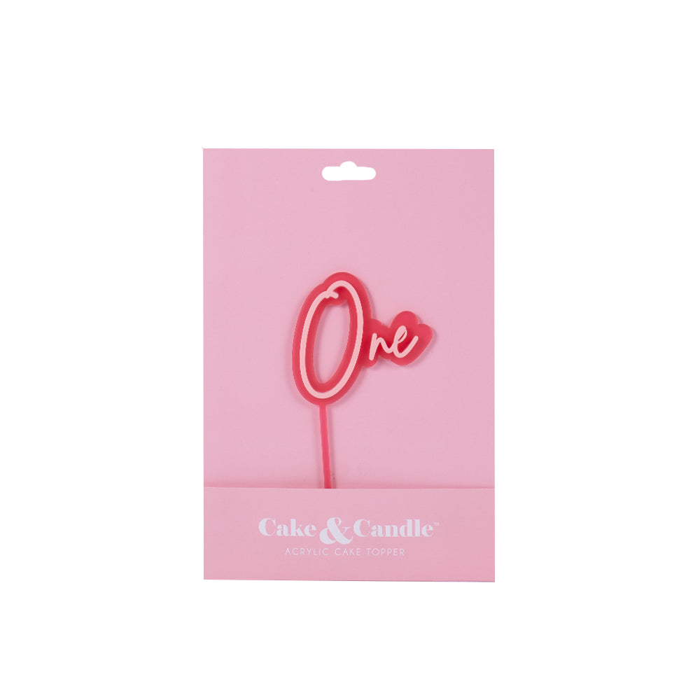 Cake & Candle Pink Opaque & Pink Layered Cake Topper 1