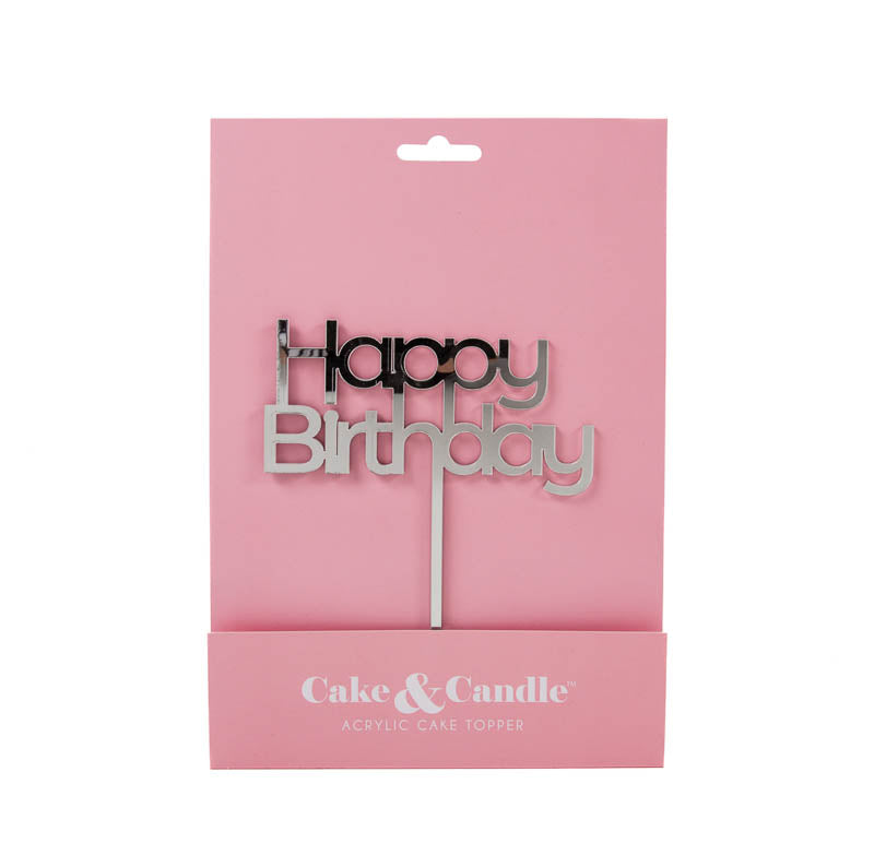 Cake & Candle Mirror Happy Birthday 2 Cake Topper Silver