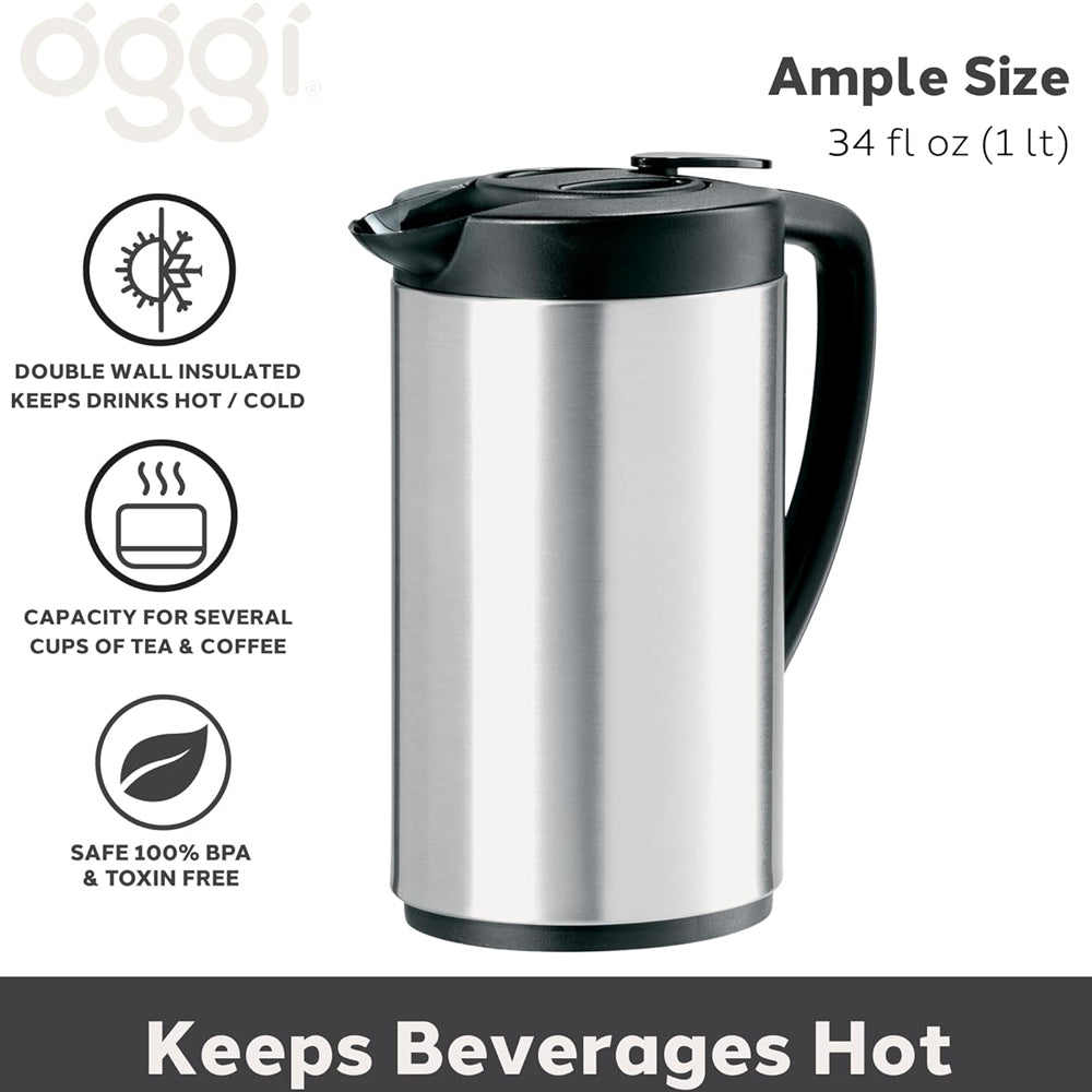 Oggi Oval Stainless Steel Thermal Carafe 1L