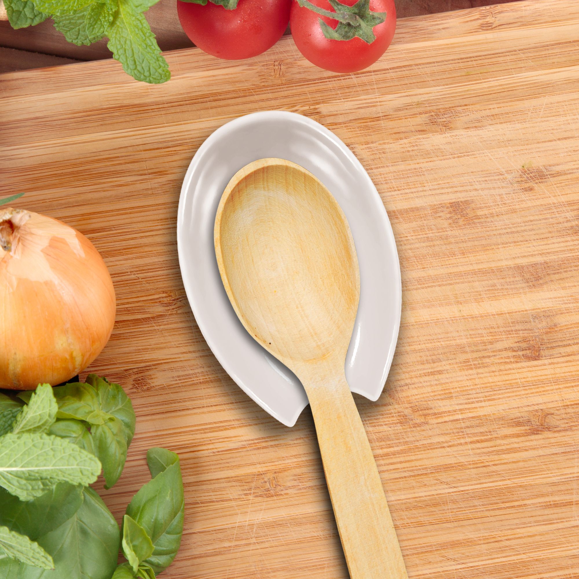 Oggi Spooner Ceramic Spoon Rest - White