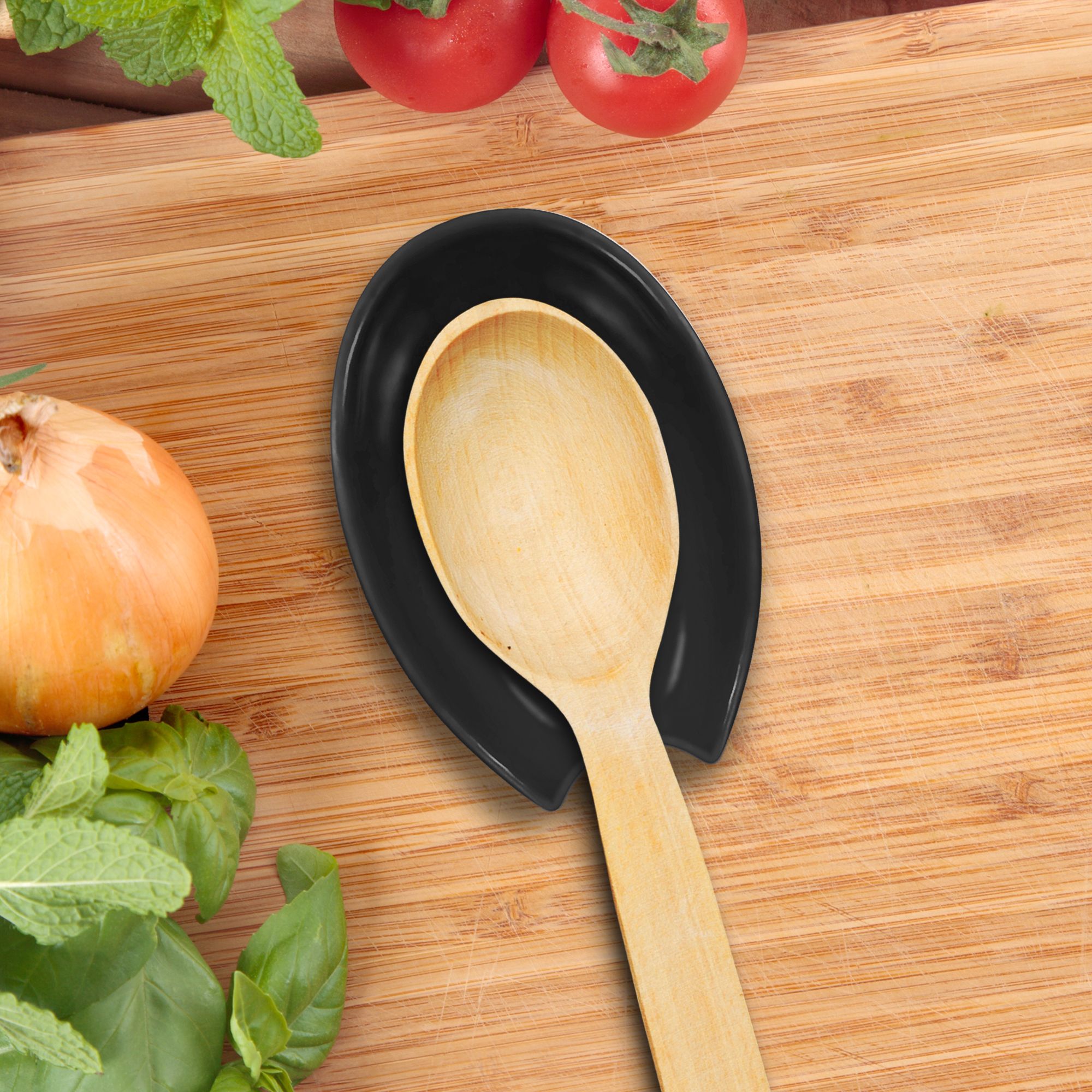 Oggi Spooner Ceramic Spoon Rest - Black