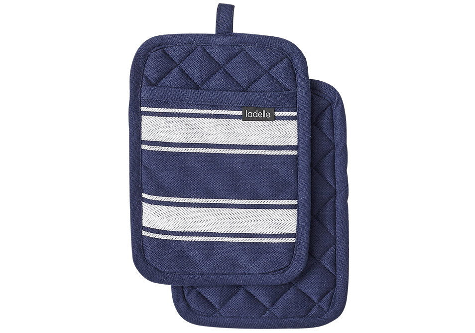 Ladelle Butcher Stripe Series II Navy 2pk Pot Holder