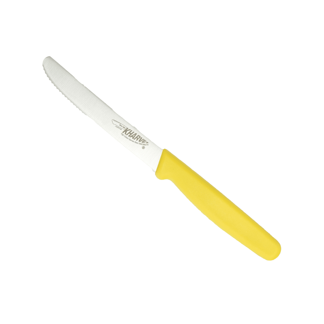 KH Kharve Utility Knife Serrated 10cm Yellow Handle
