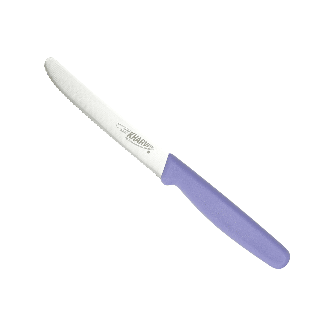 KH Kharve Utility Knife Serrated 10cm Purple Handle