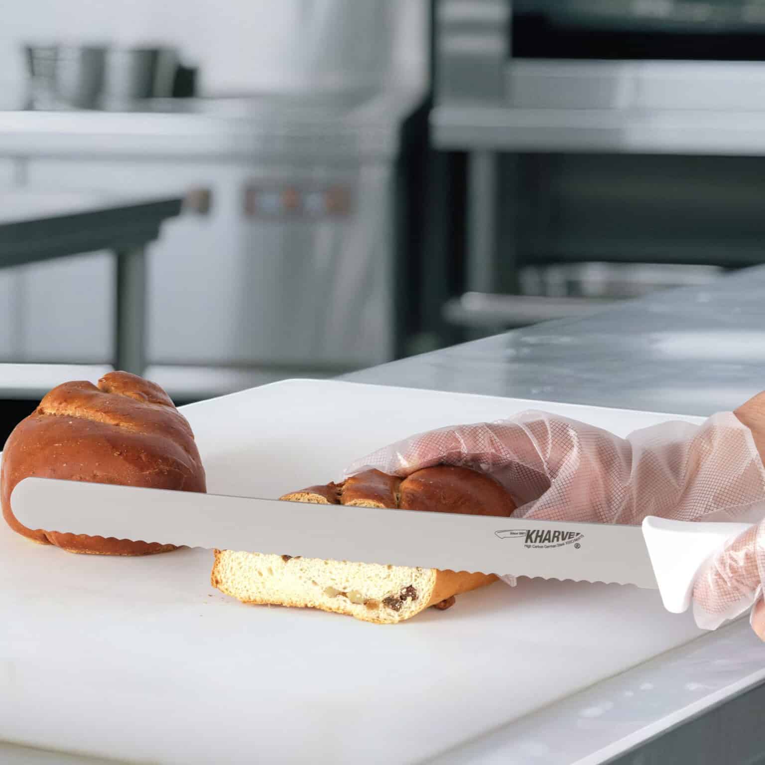 KH Kharve Bread Knife 25cm Serrated - White Handle