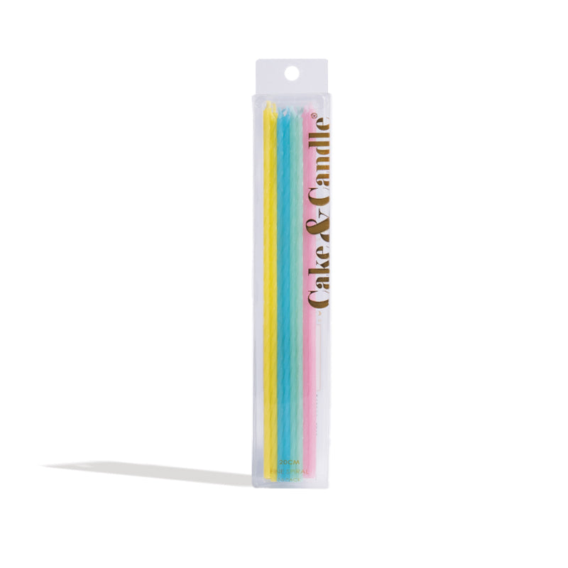Cake & Candle Fine Spiral Cake Candles Pastel Rainbow 20cm 16 Pack