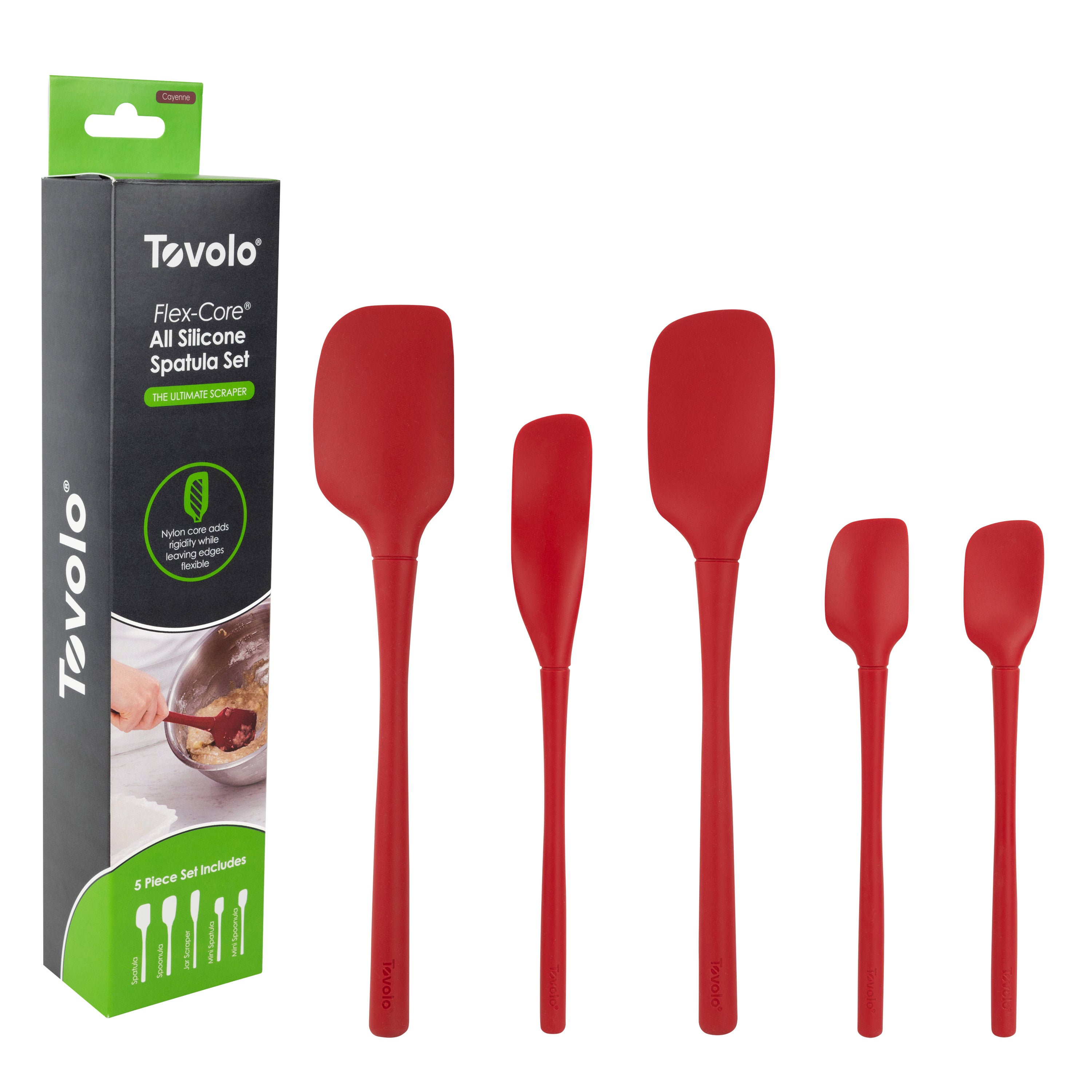Tovolo "Flex-Core" All Silicone Spatula Set 5 - Cayenne