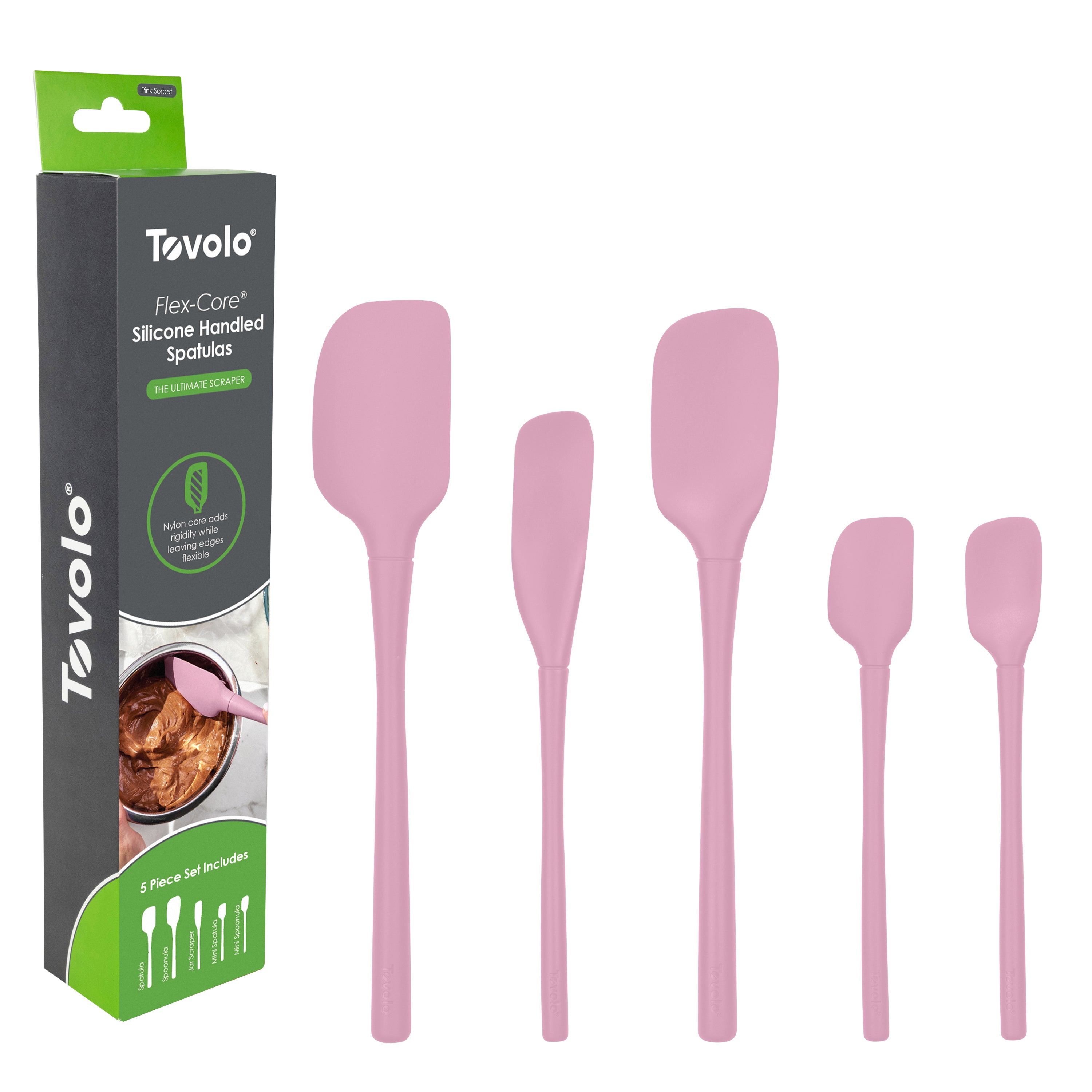 Tovolo "Flex-Core" All Silicone Spatula Set 5 - Pink Sorbet
