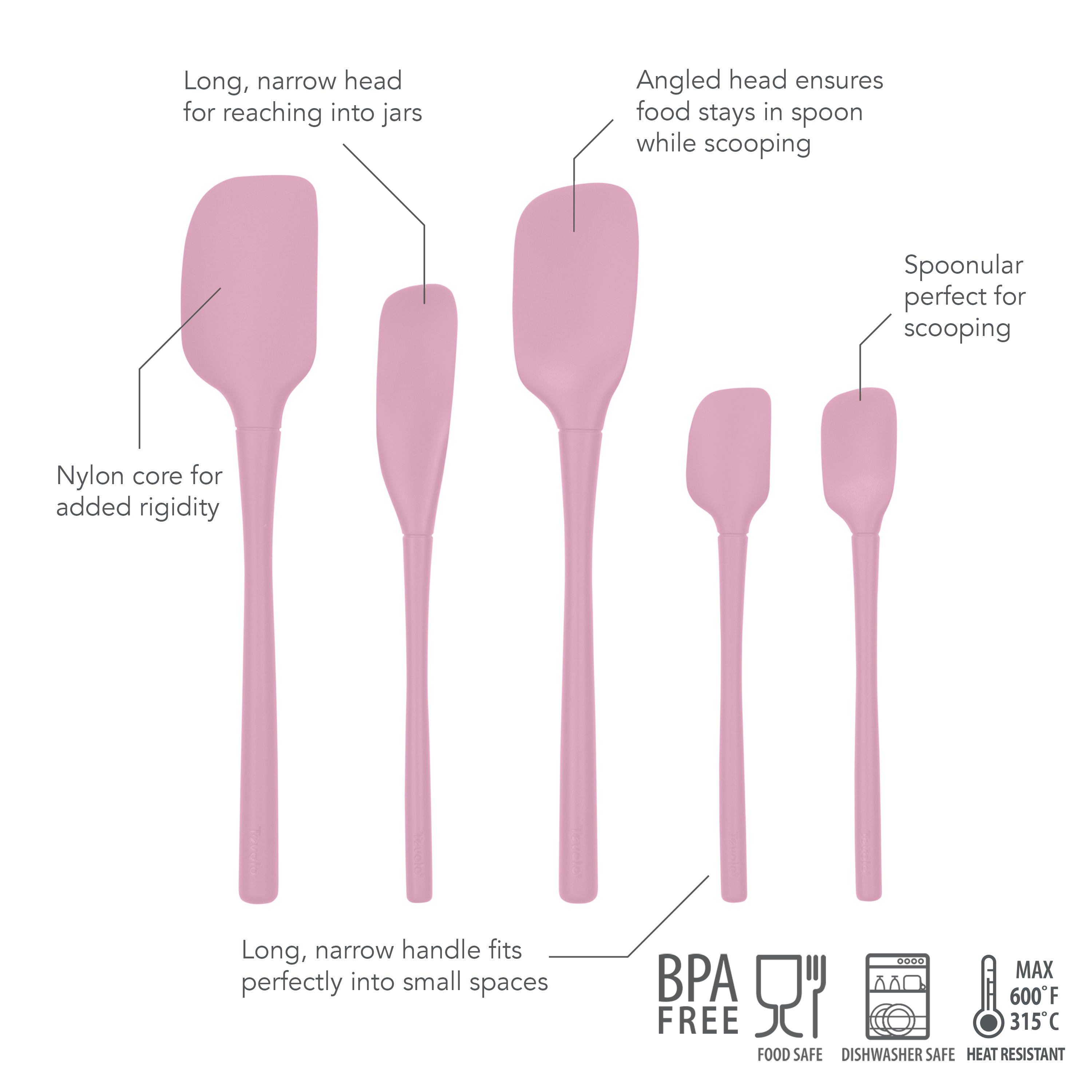 Tovolo "Flex-Core" All Silicone Spatula Set 5 - Pink Sorbet