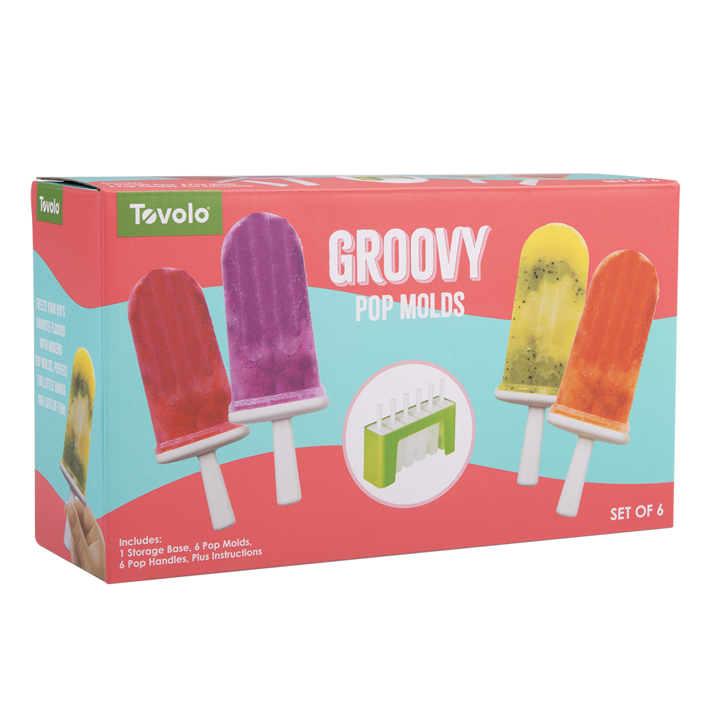 Tovolo Groovy Pop Moulds Set 6 W/ Stand - Spring Green