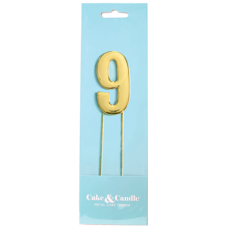 Cake & Candle Bold Cake Topper Number 9 Gold