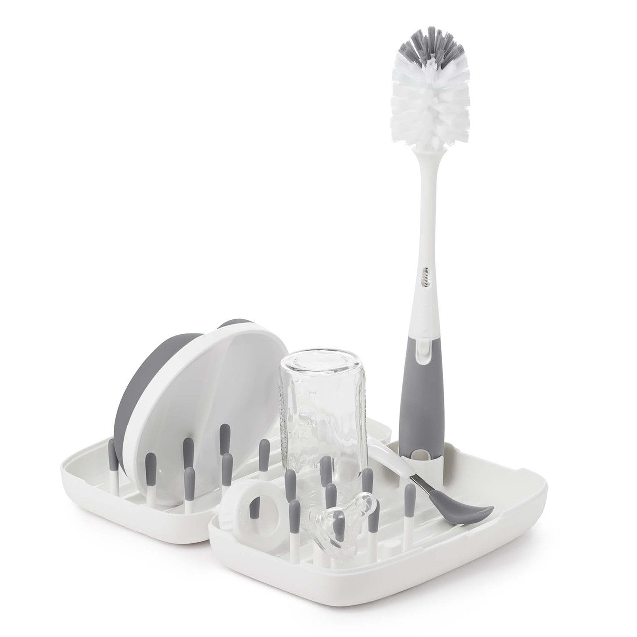 OXO Tot On The Go Drying Rack & Bottle Brush (Grey)