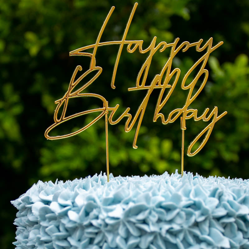 Cake & Candle Metal Cake Topper Happy Birthday 4 Gold