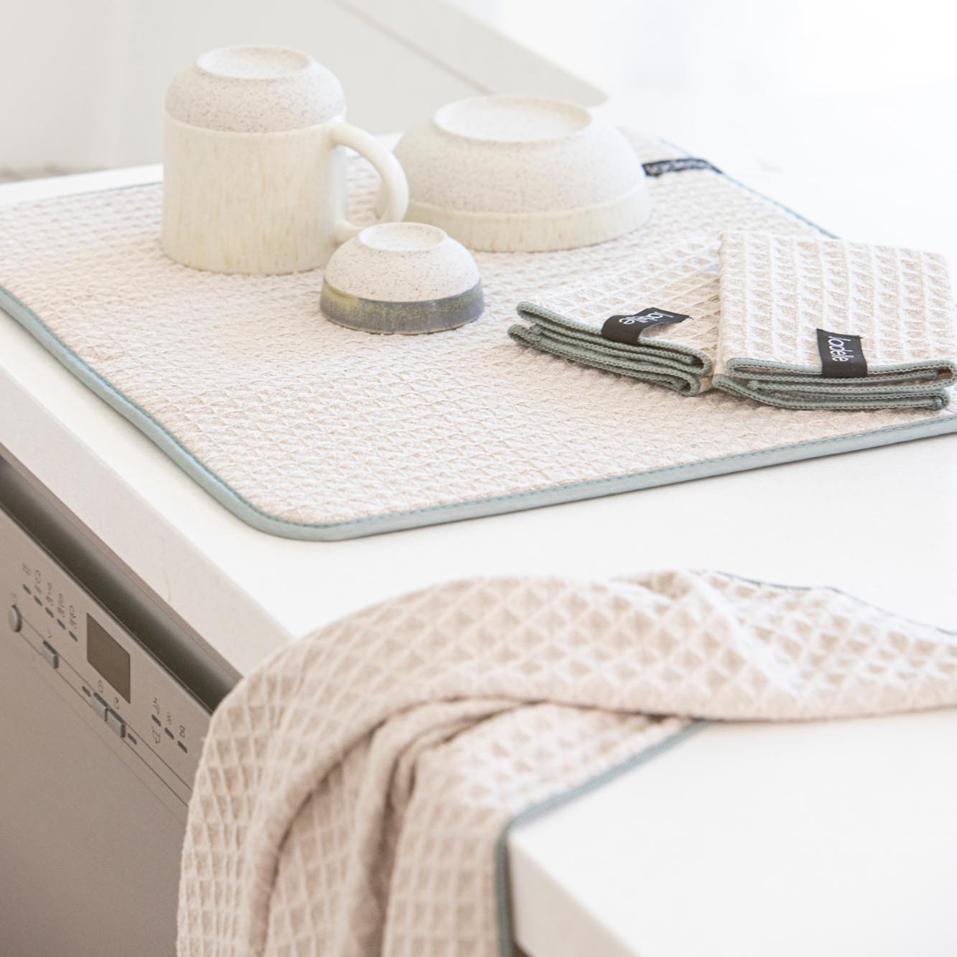 Ladelle Mega Waffle Microfibre Taupe 2pk Kitchen Towel