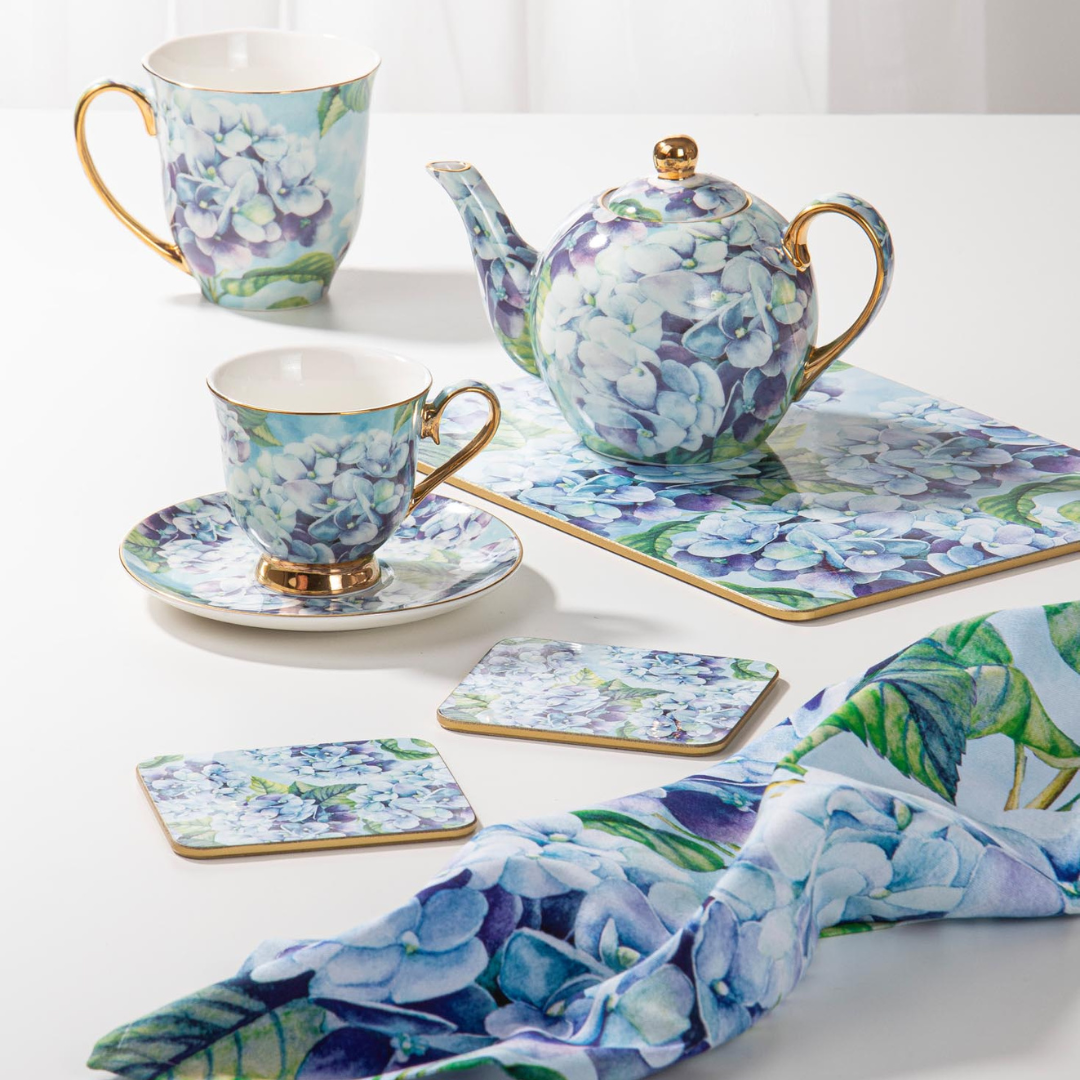Ashdene Bold Blooms Blue Hydrangea Teapot & 2 Teacup Set