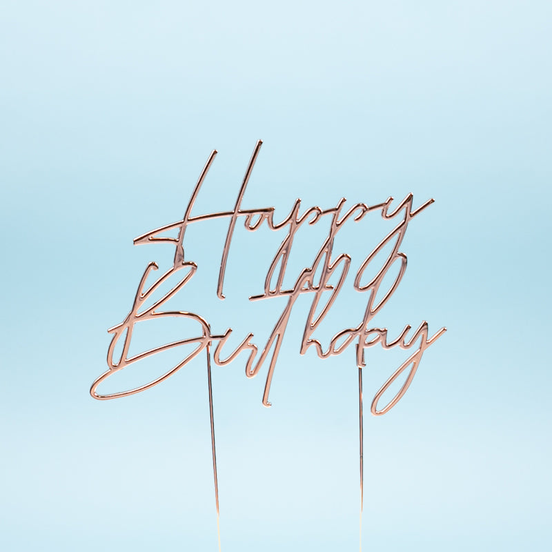 Cake & Candle Metal Cake Topper Happy Birthday 4 Rose Gold
