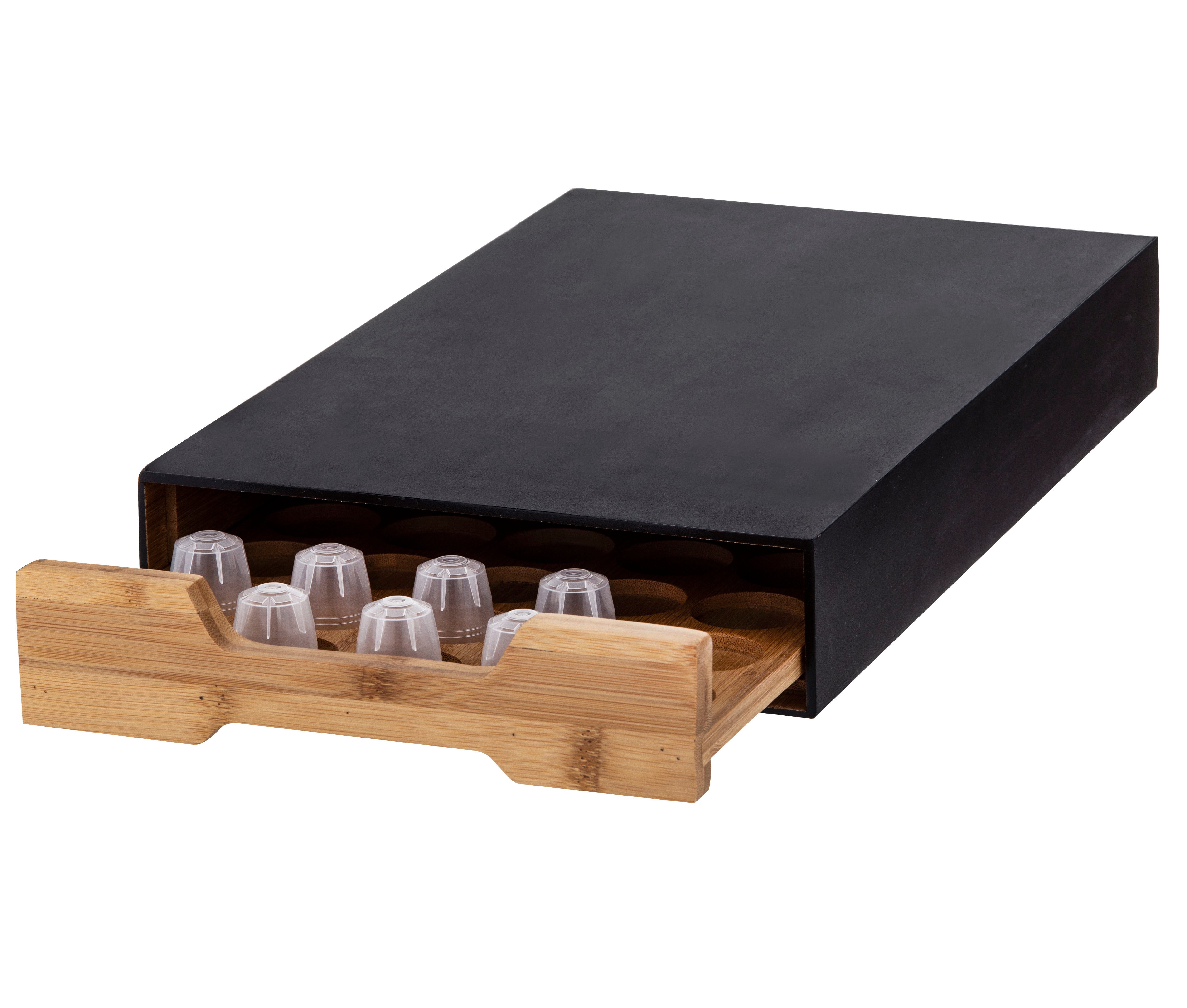 Leaf & Bean Bamboo Coffee Machine Board with Capsule Drawer Black & Natural