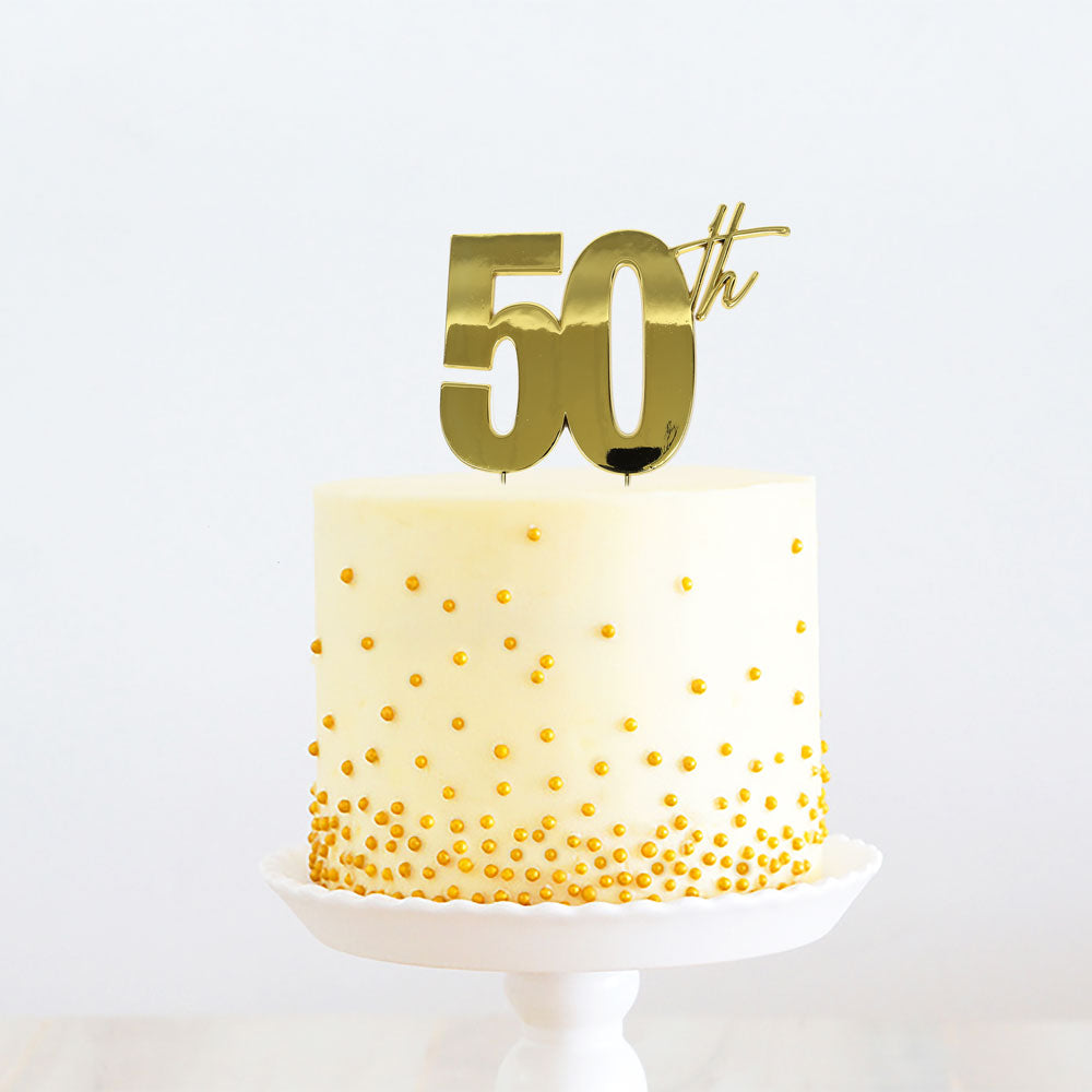 Cake & Candle Metal Cake Topper 50th Gold
