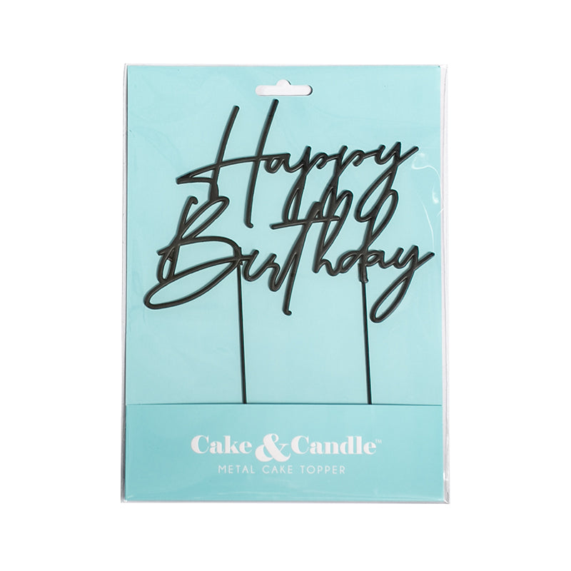 Cake & Candle Matte Black Metal Cake Topper Happy Birthday 4