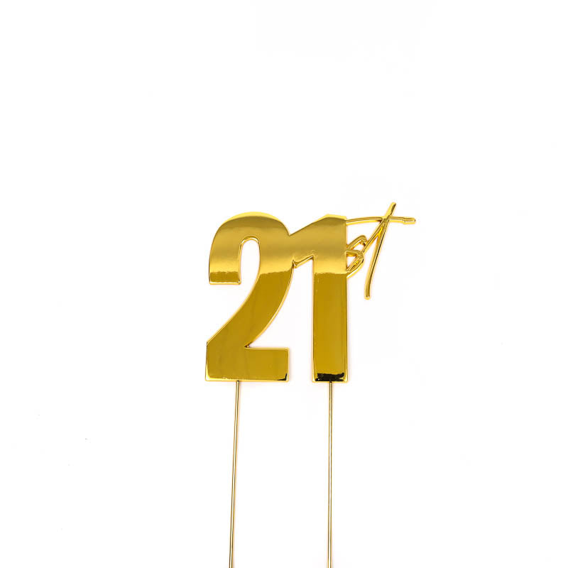 Cake & Candle Metal Cake Topper 21st Gold