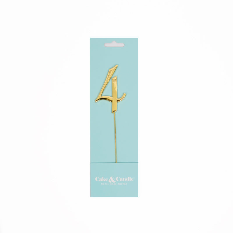 Cake & Candle Cake Topper Number 4 Gold 7cm