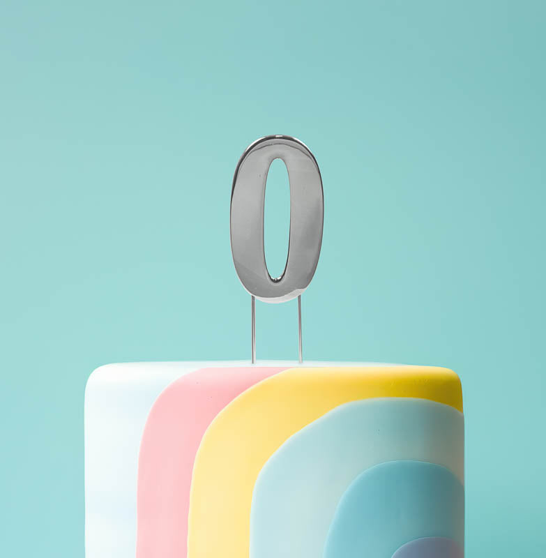 Cake & Candle Bold Cake Topper Number 0 Silver