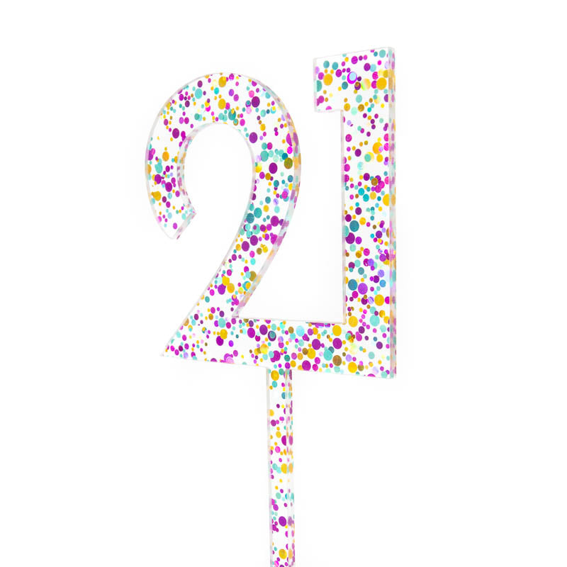 Cake & Candle Glitter Number 21 Cake Topper Rainbow
