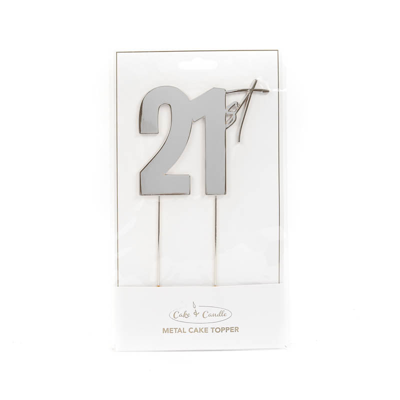 Cake & Candle Metal Cake Topper 21st Silver