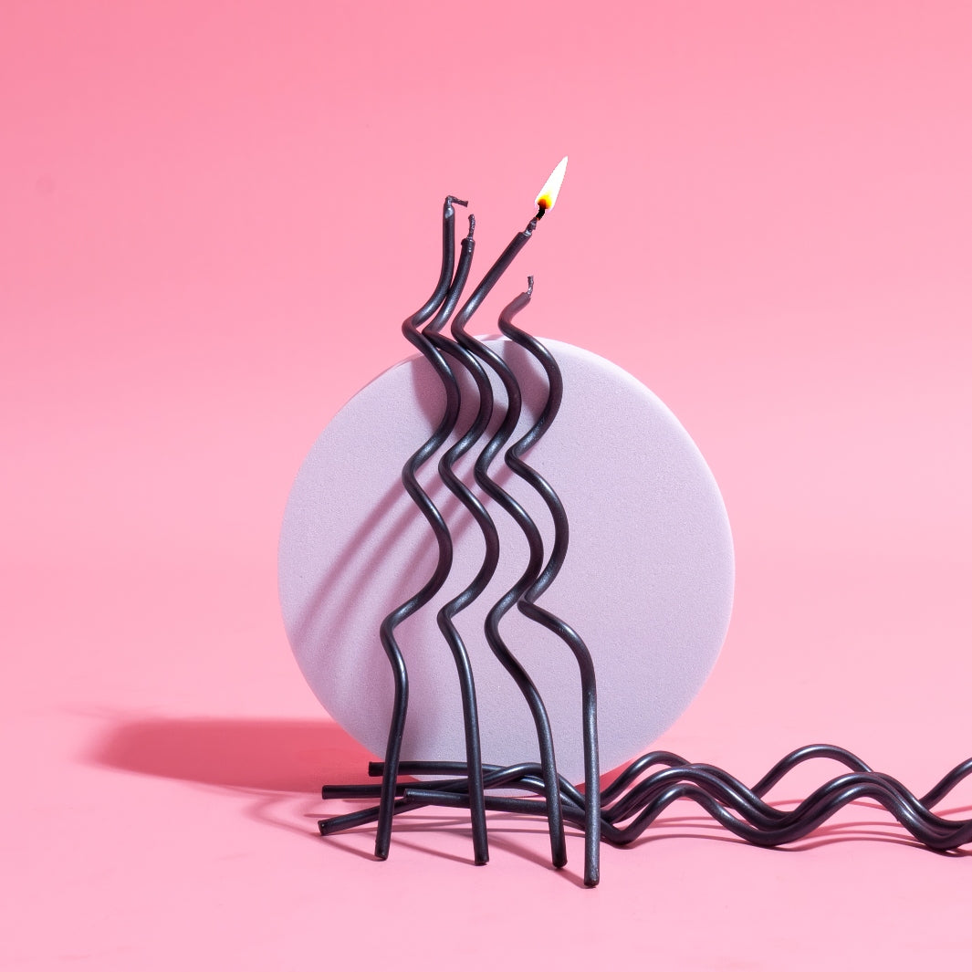 Cake & Candle Swirly Cake Candles Black 13cm 16 Pack