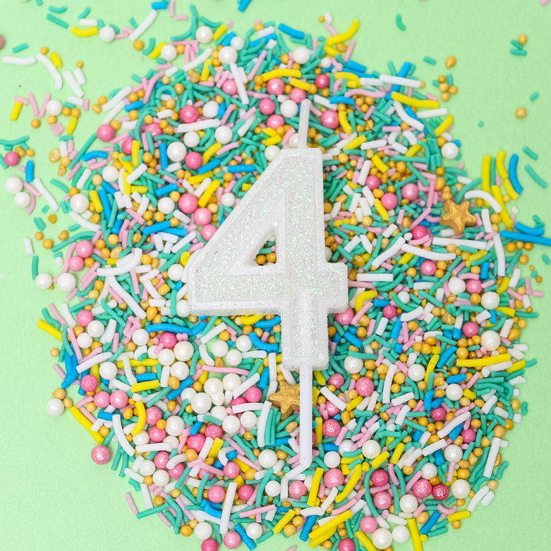 Cake & Candle Mini Glitter Candle White Number 4