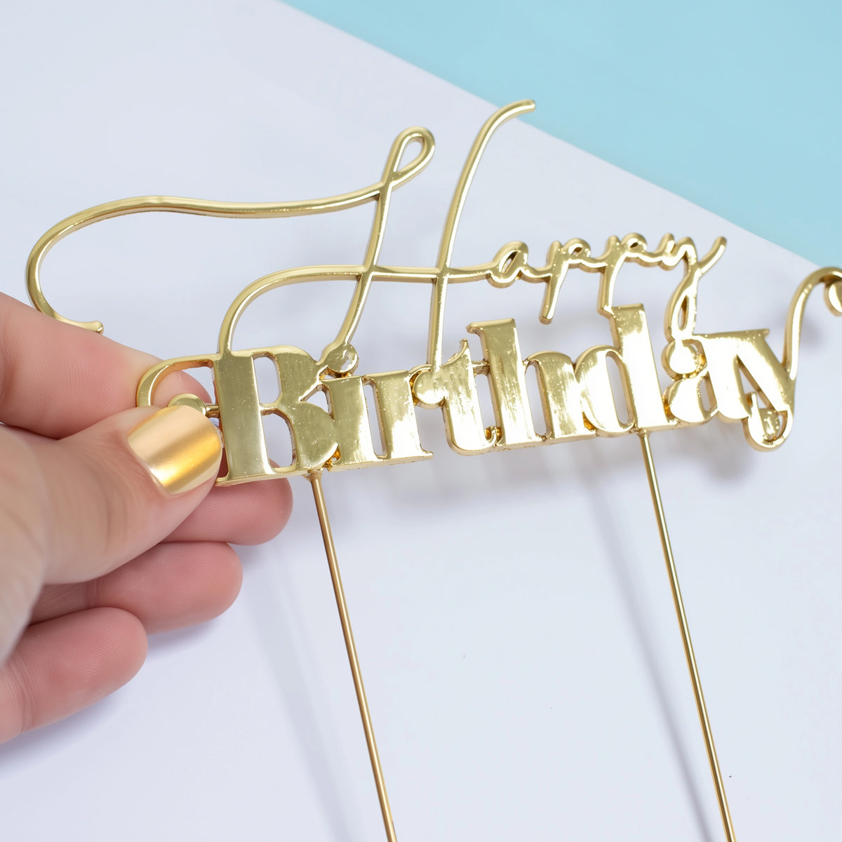Cake & Candle Metal Cake Topper Happy Birthday 1 Gold