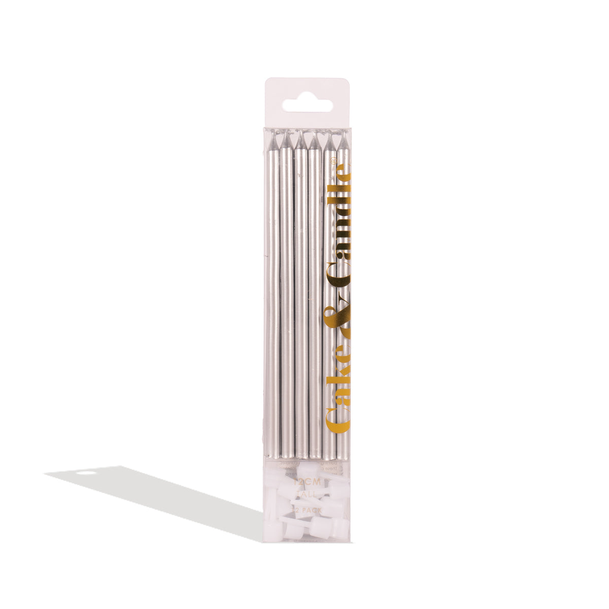 Cake & Candle Tall Cake Candles Silver 12cm 12 Pack