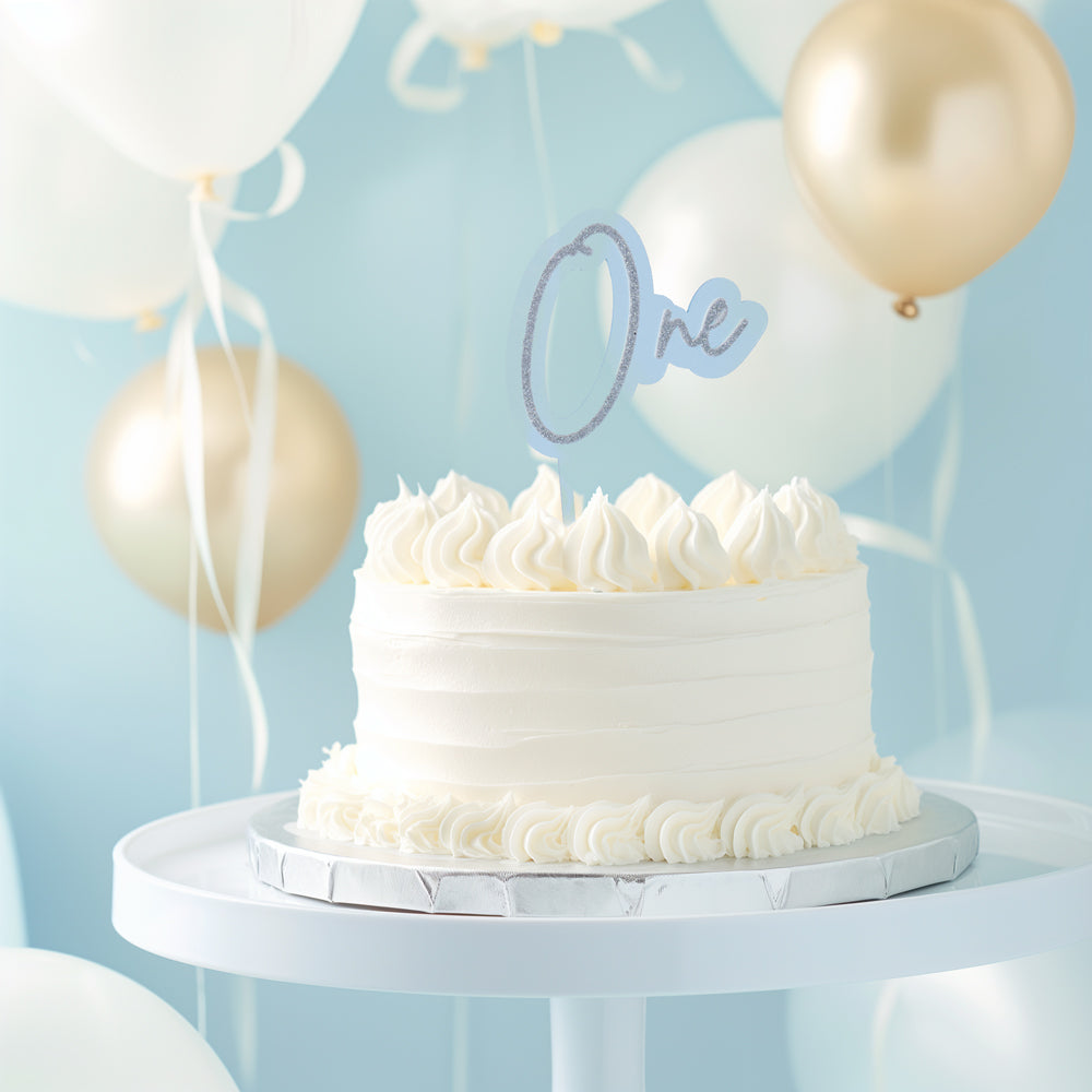 Cake & Candle Layered Cake Topper 1 Silver Light Blue