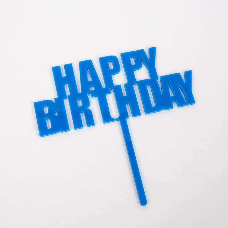 Cake & Candle Bold Happy Birthday Cake Topper Blue