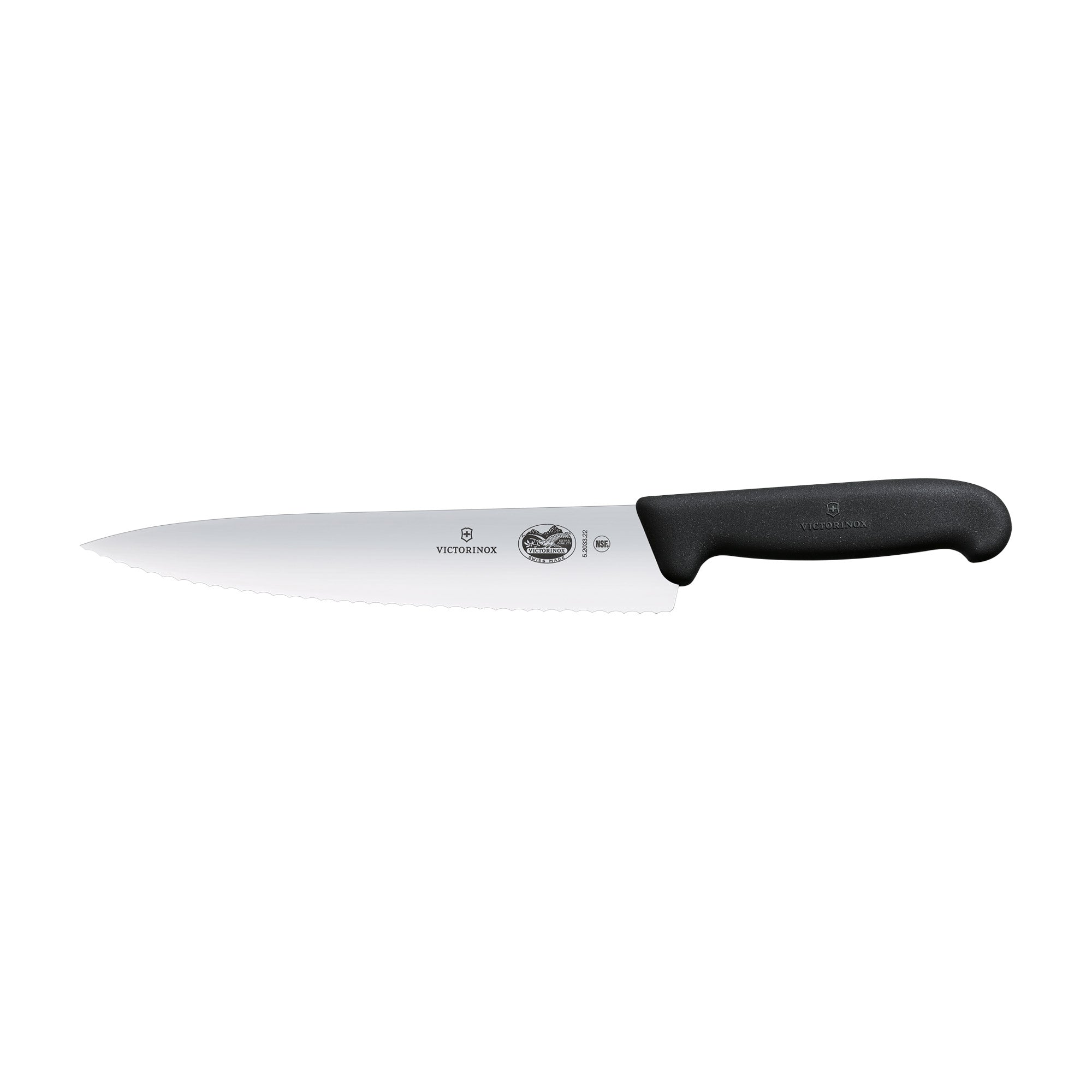 Victorinox Fibrox Carving Knife, 19cm, Wavy Edge - Black